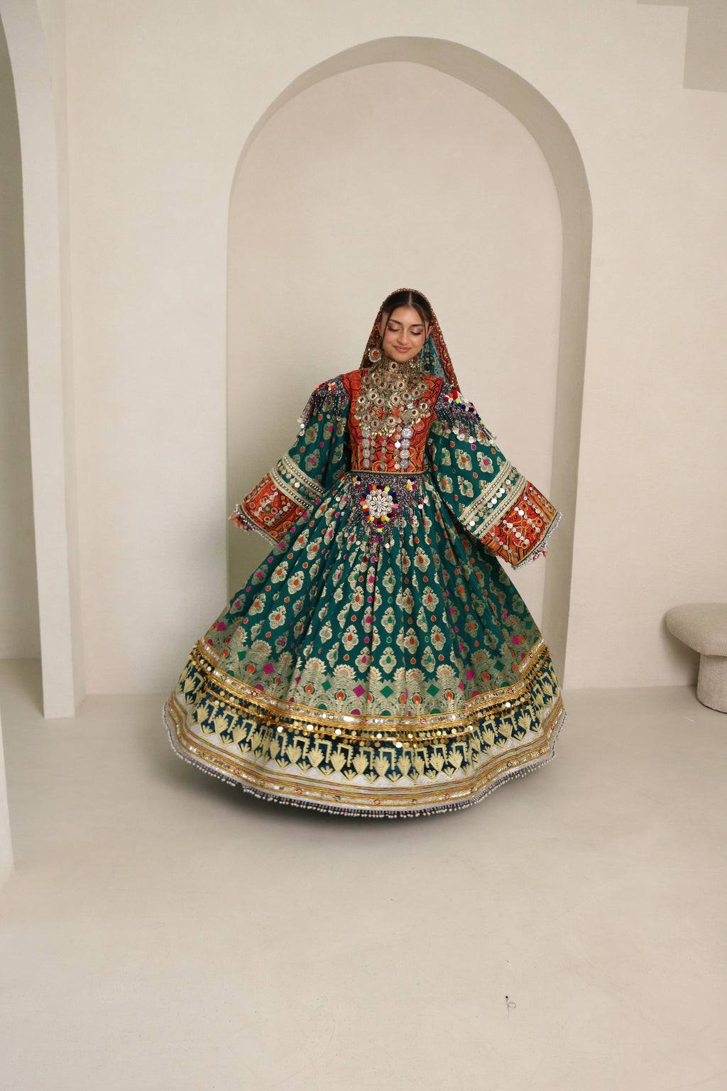 Mursal Afghan Kuchi Dress (sea green)