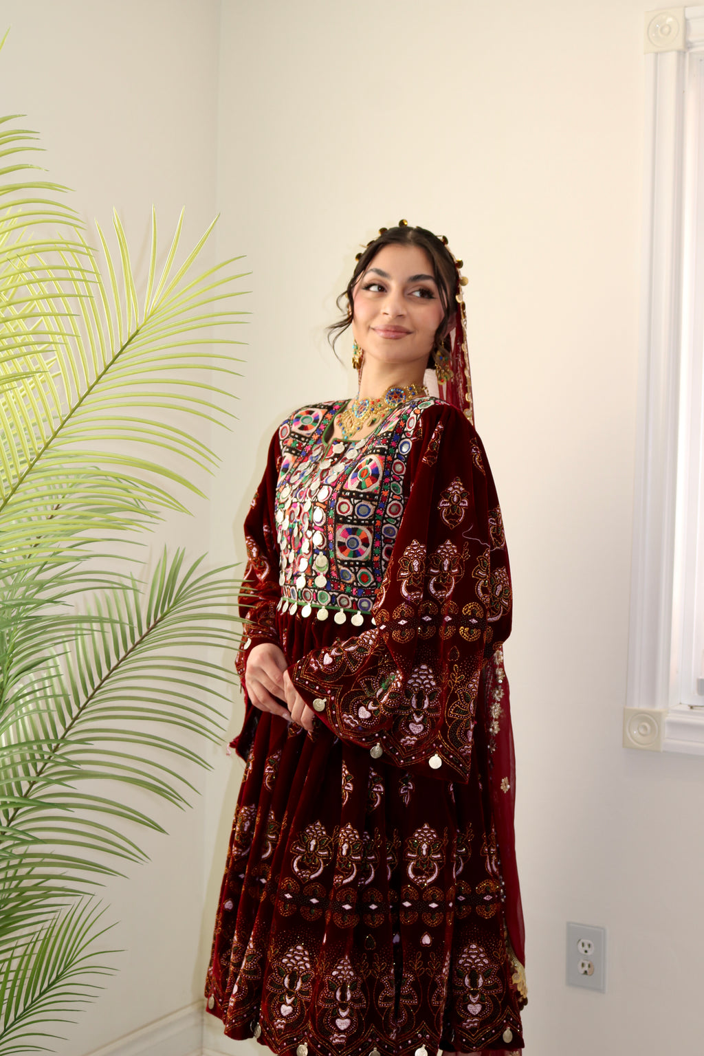 Wahida Afghan Kuchi Dress (maroon)