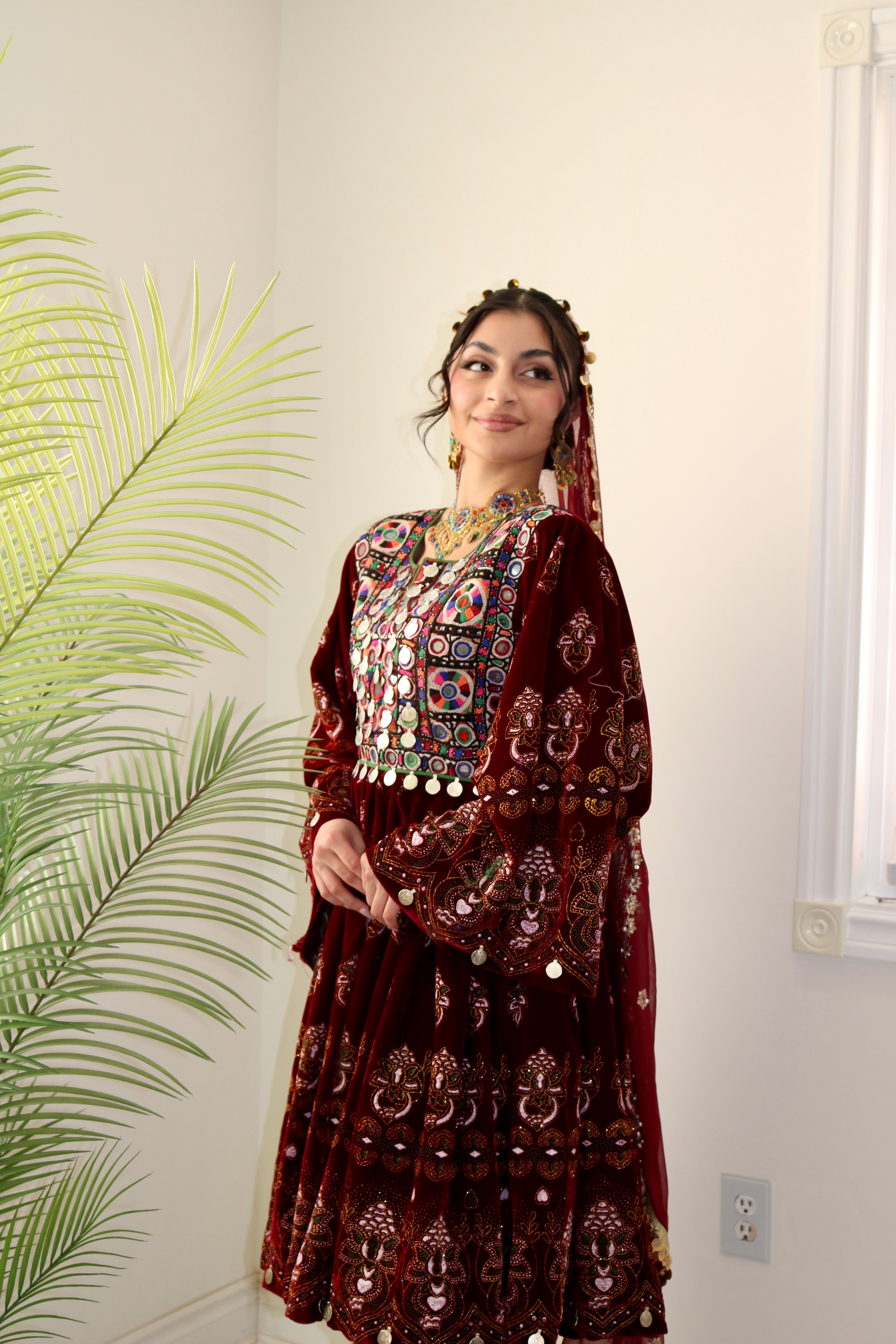 Wahida Afghan Kuchi Dress (maroon)