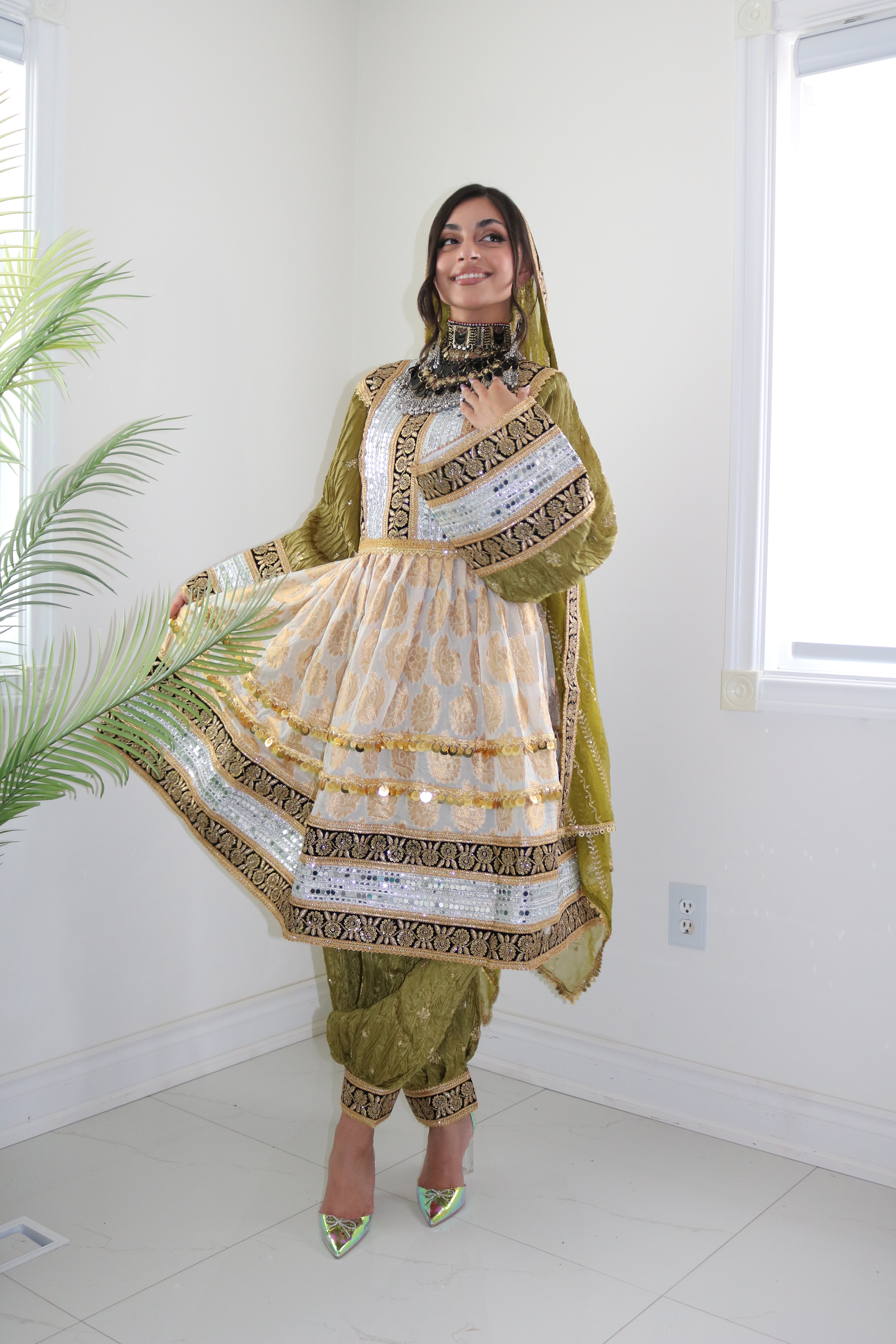 Afghan Kuchi Dress (olive green)