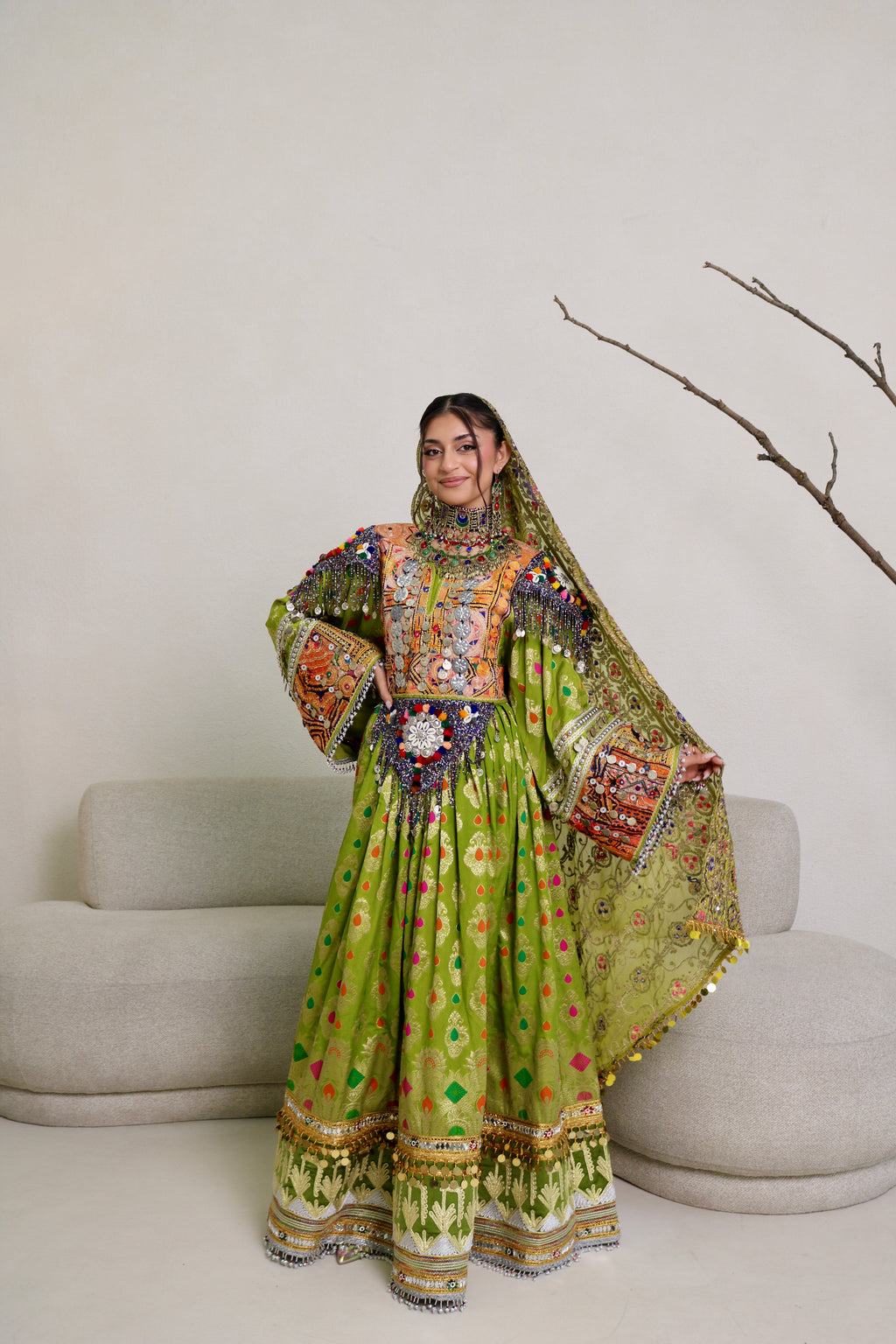 Mursal Afghan Kuchi Dress ( light green)
