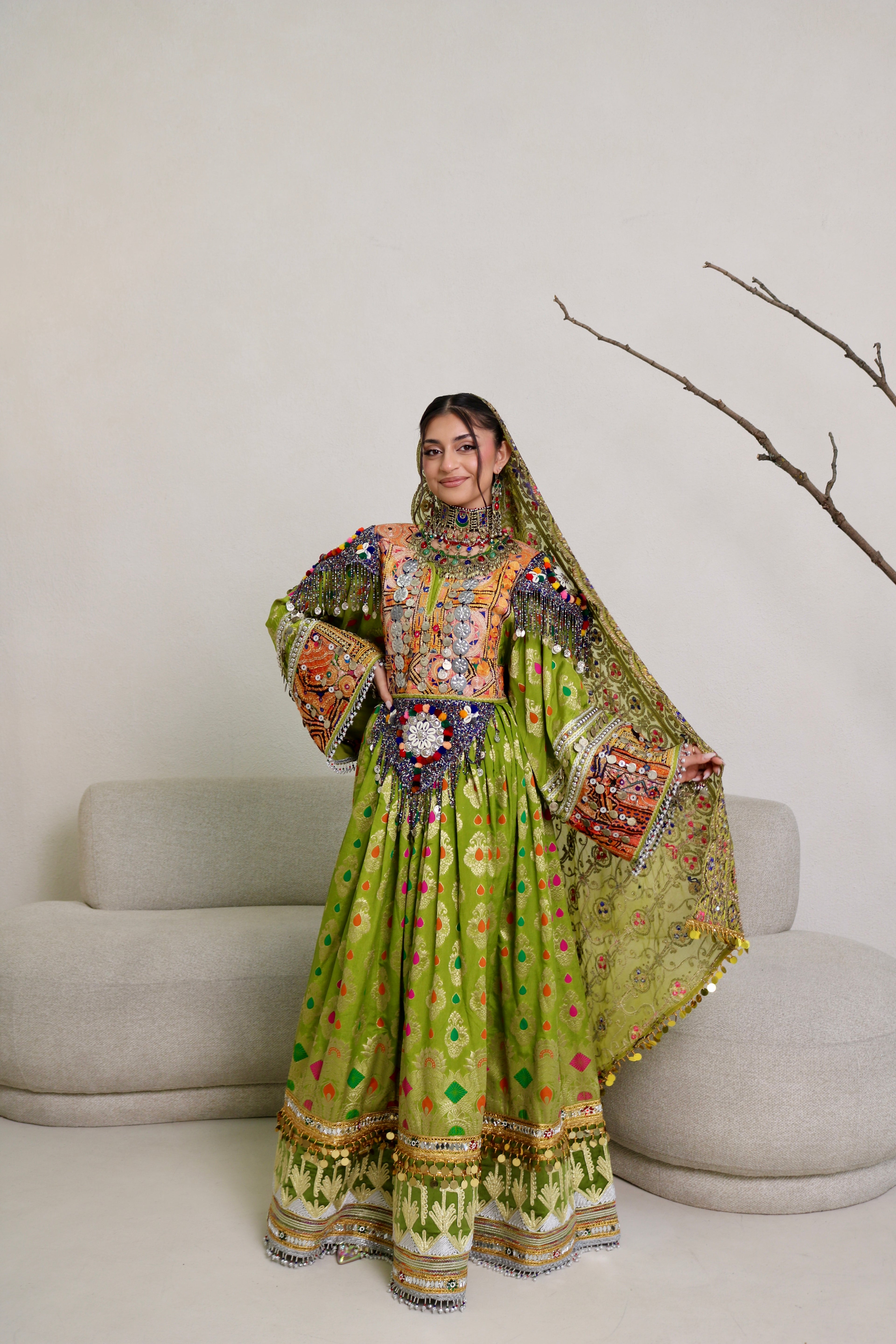 Mursal Afghan Kuchi Dress ( light green)