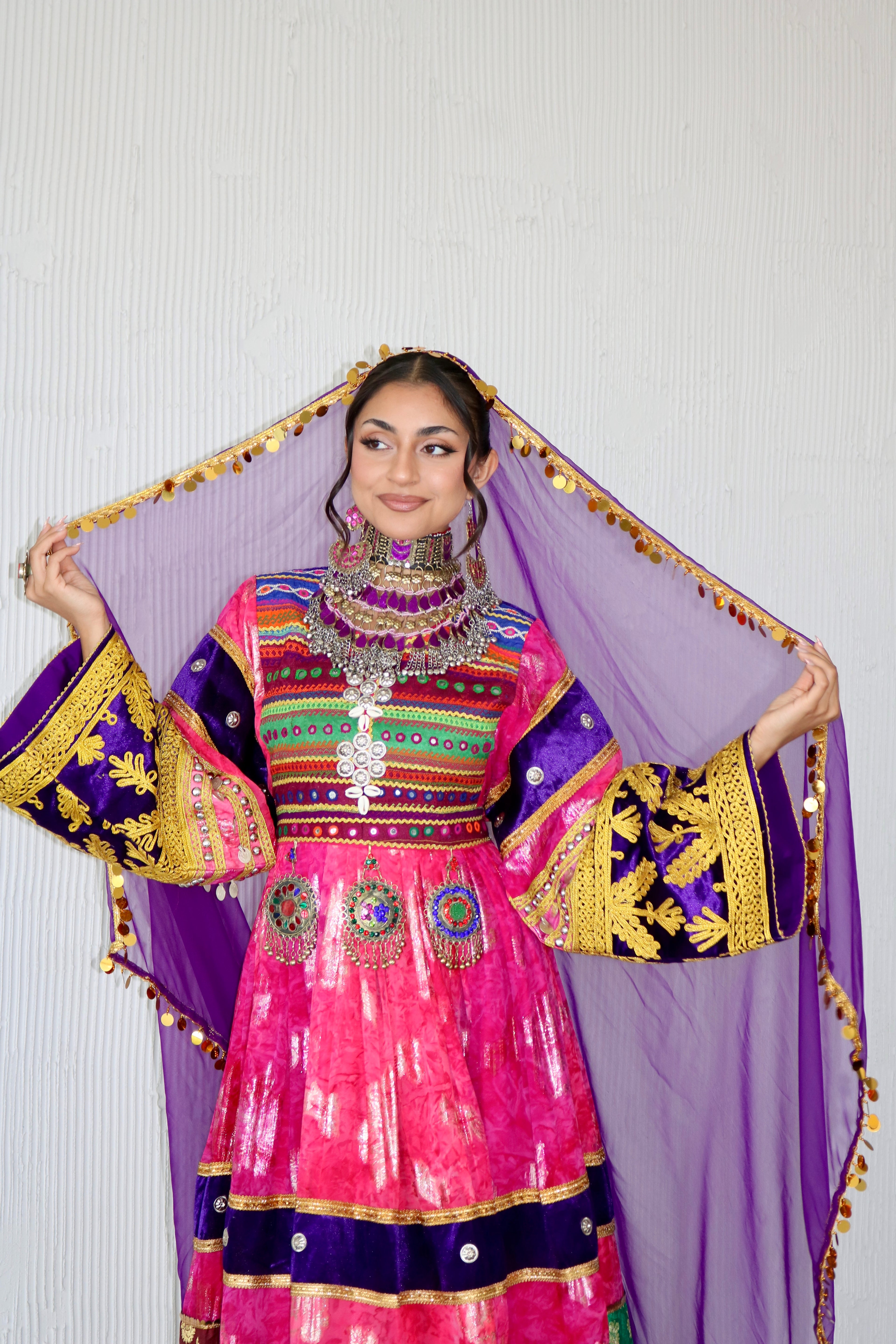 Layma Afghan Kuchi Dress(pink/purple)