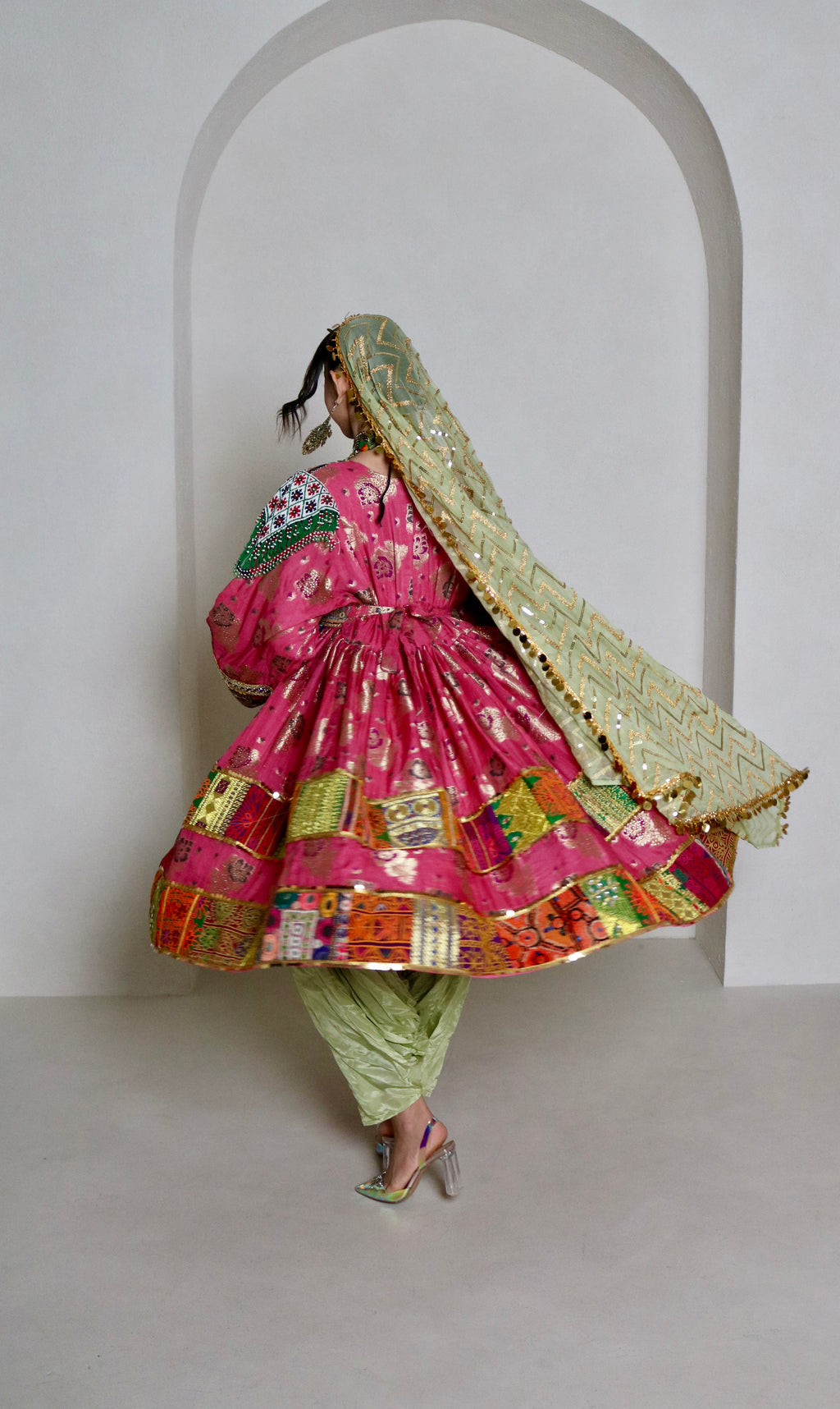 Palwasha Afghan Kuchi Dress (pink/mint green)