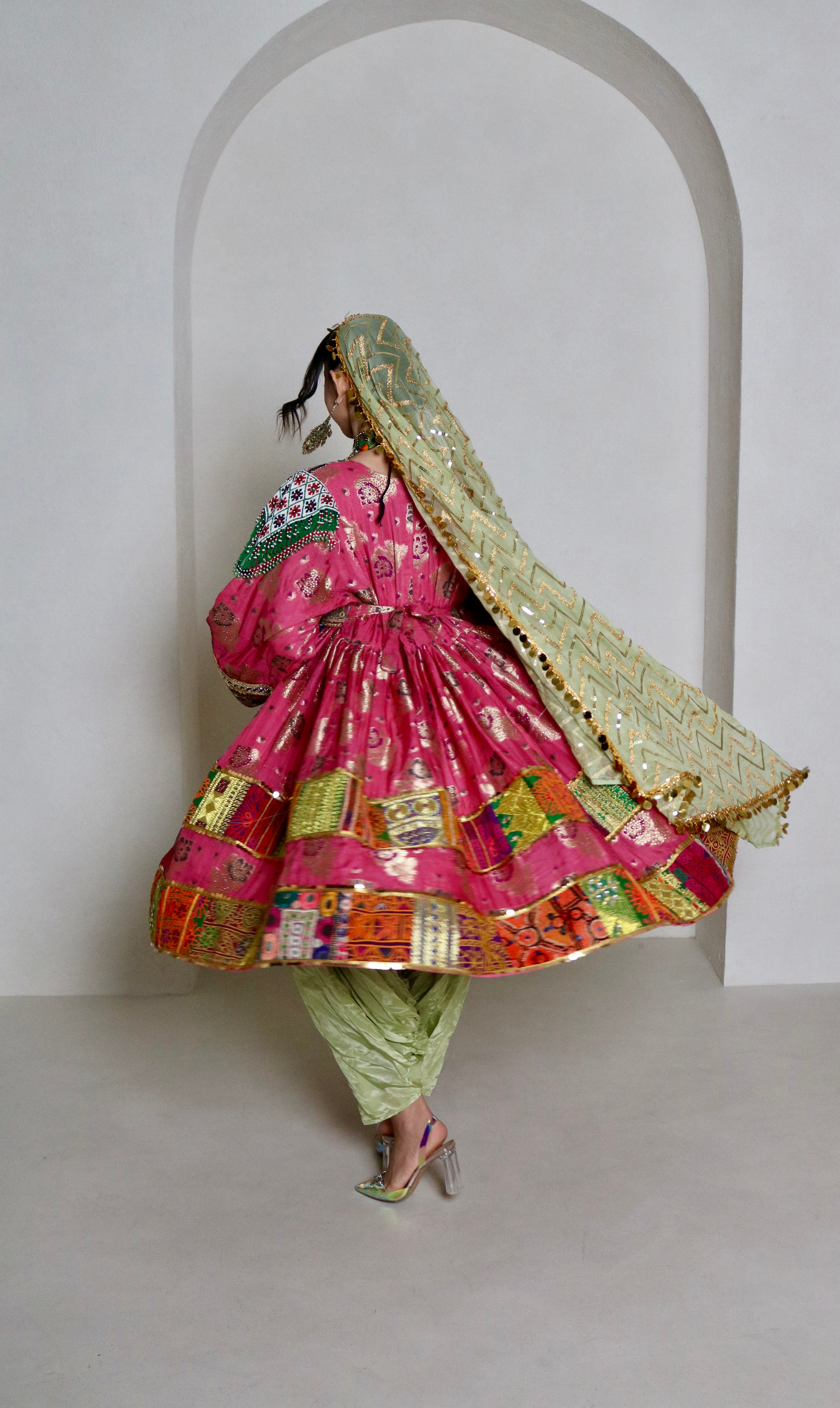 Palwasha Afghan Kuchi Dress (pink/mint green)