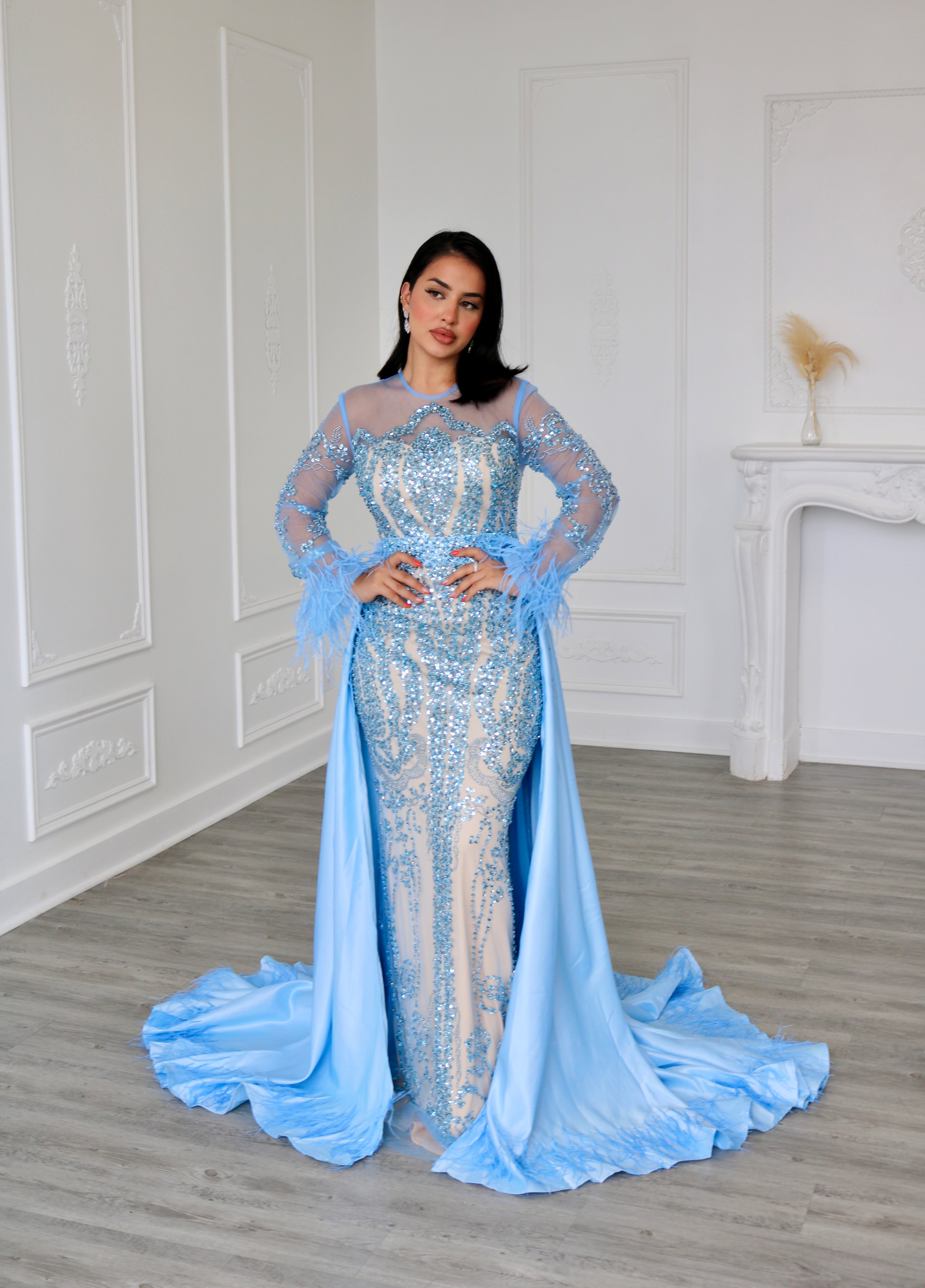 High Neck Beaded Evening Dress