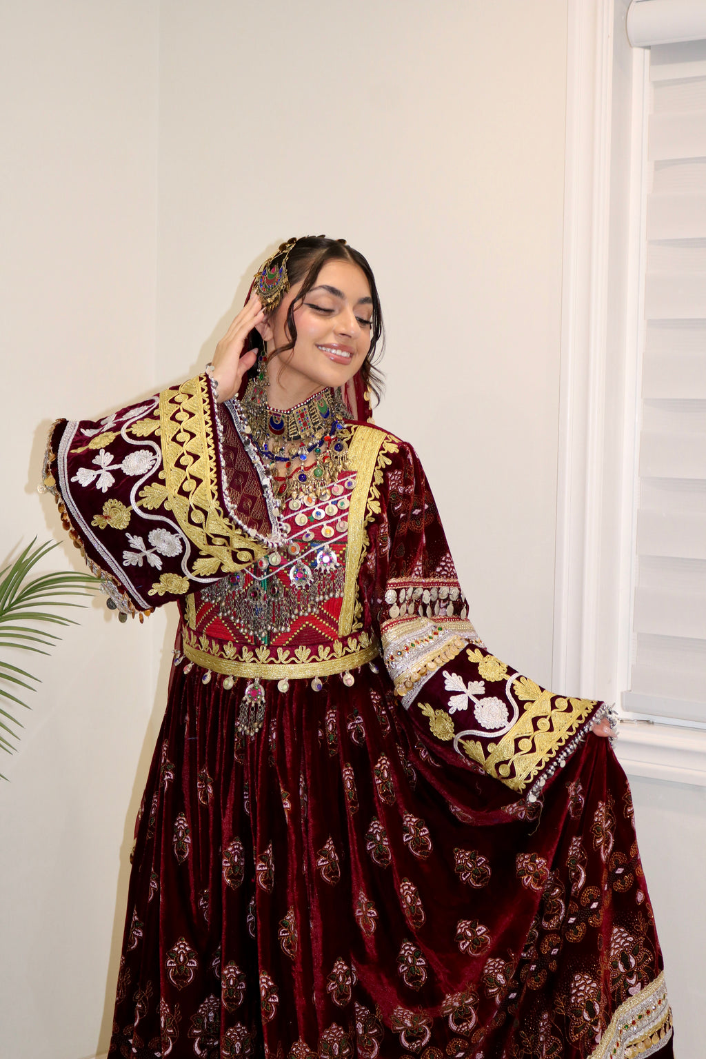 Muska Afghan Kuchi Dress (MAROON)