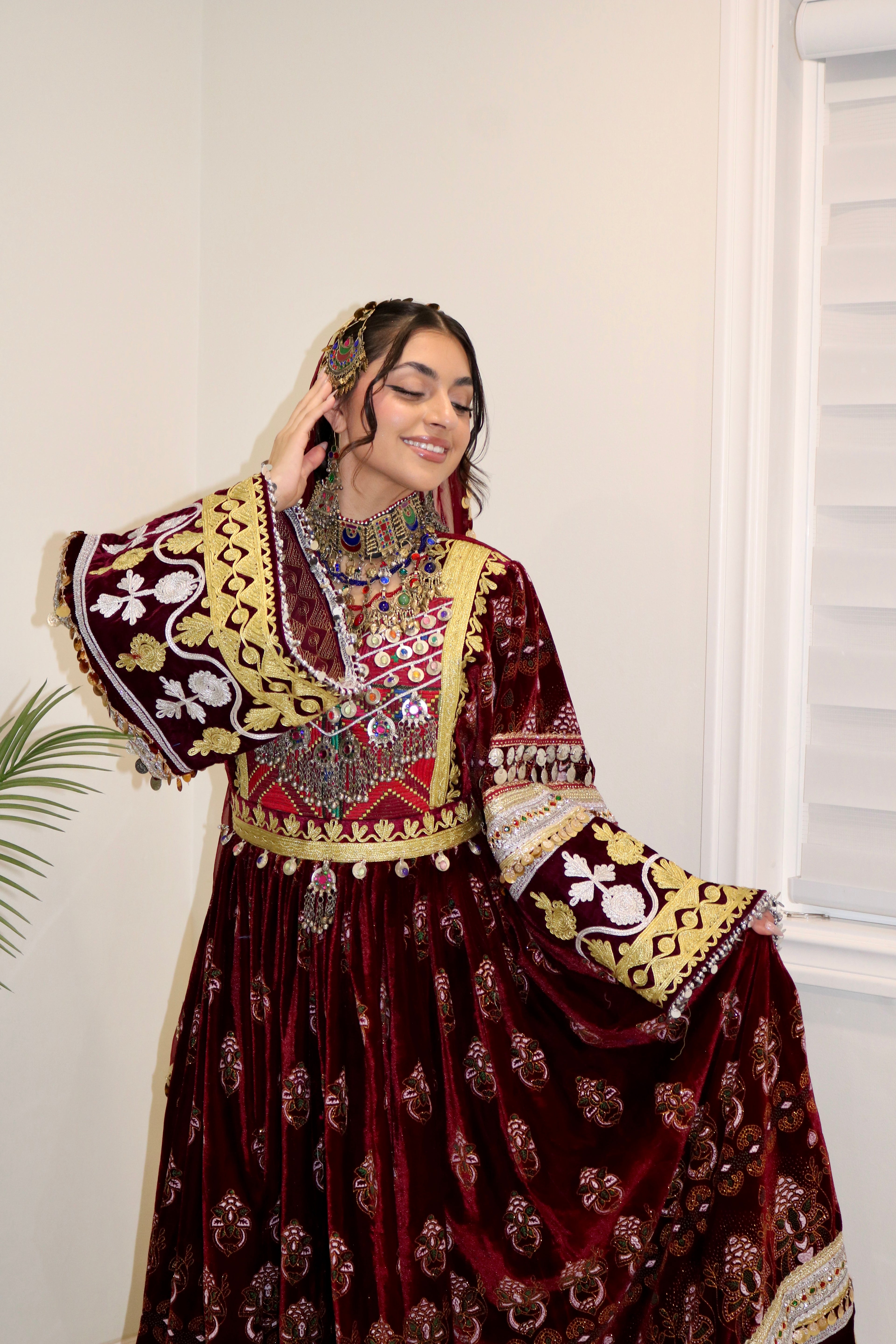 Muska Afghan Kuchi Dress (MAROON)