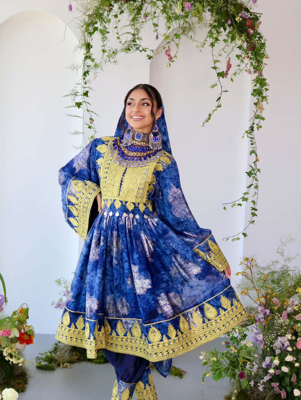 Farah Afghan Kuchi Dress (navy blue)