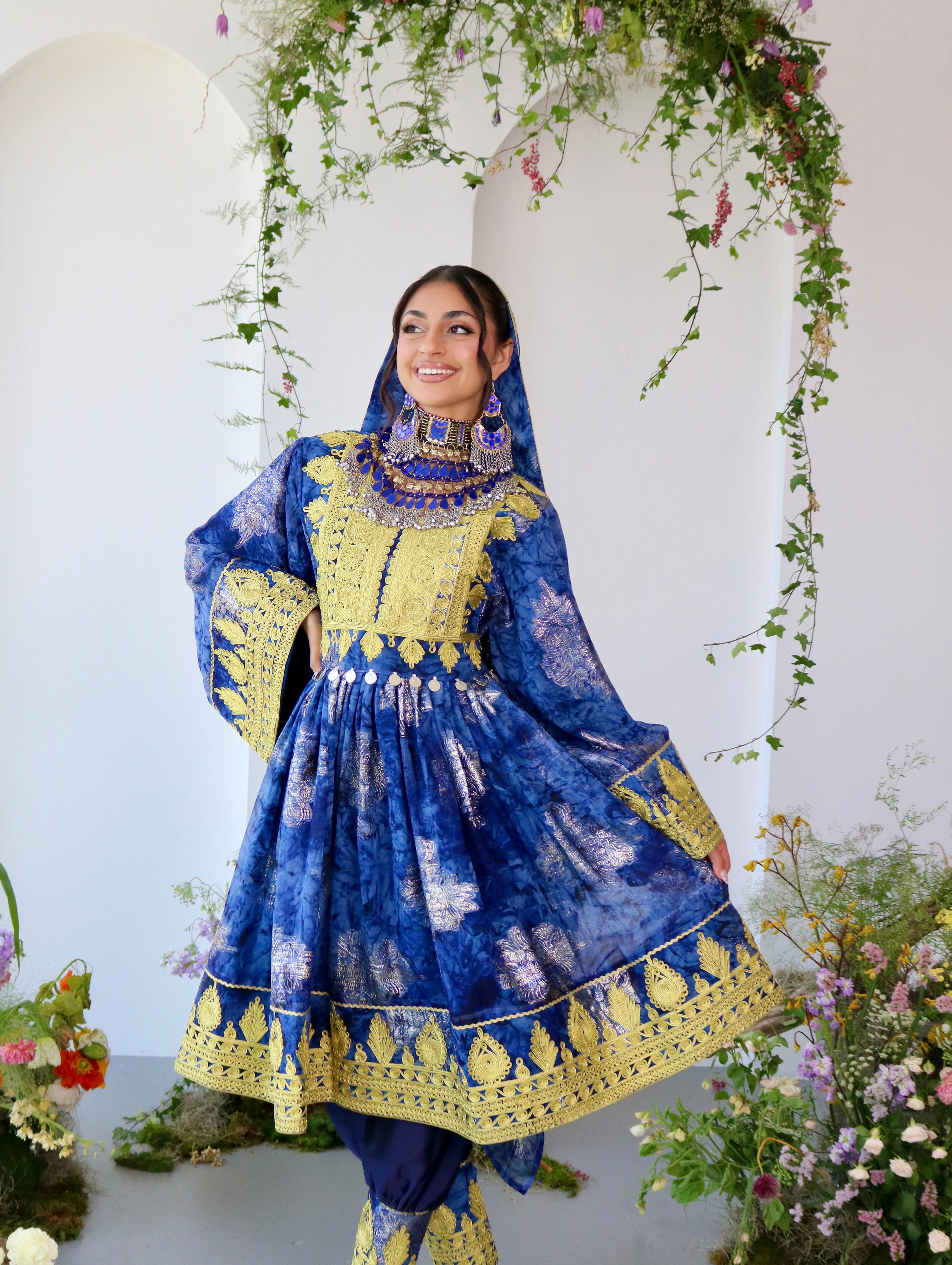 Farah Afghan Kuchi Dress (navy blue)