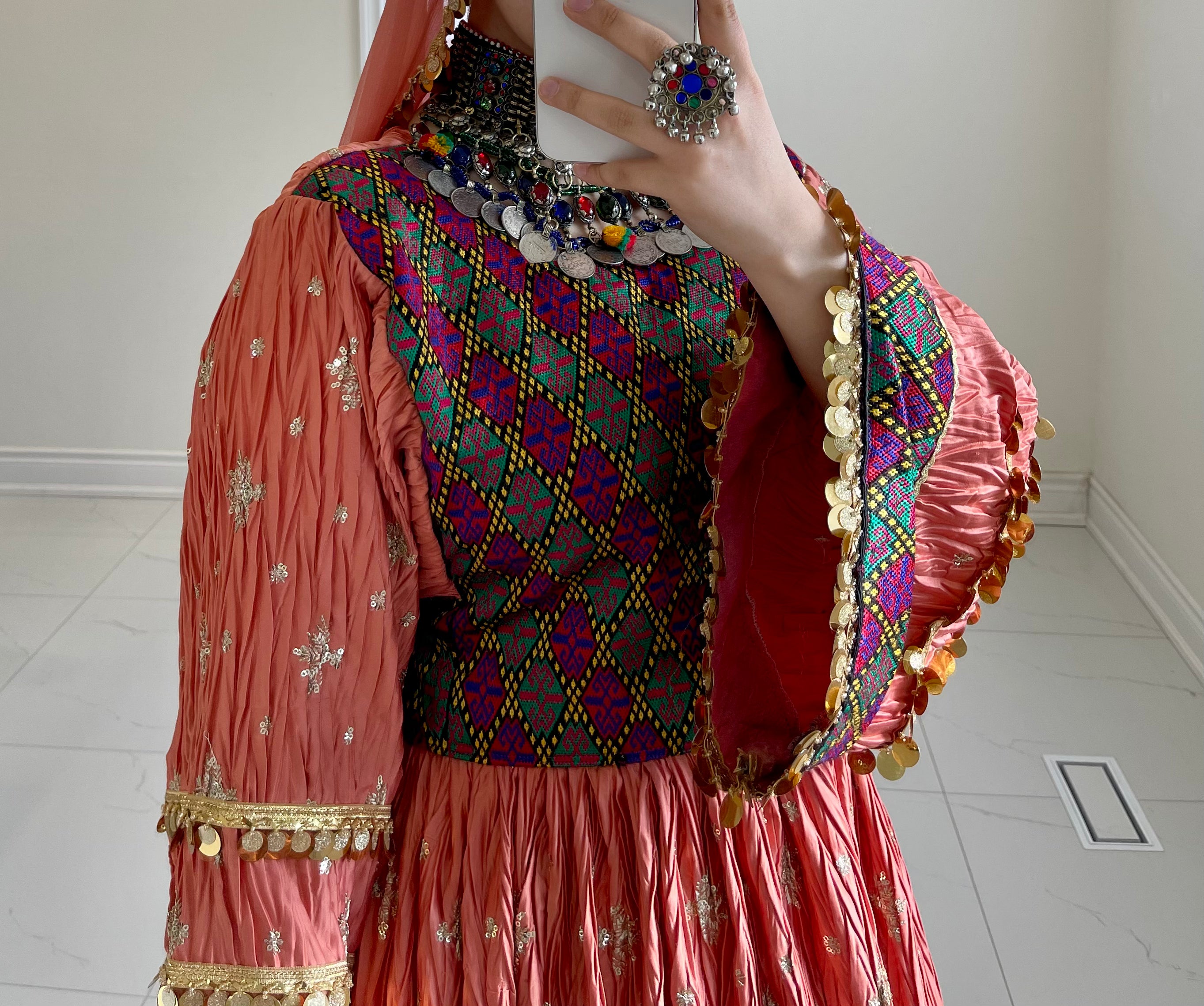 Marwa Afghan Kuchi Dress (Peach)