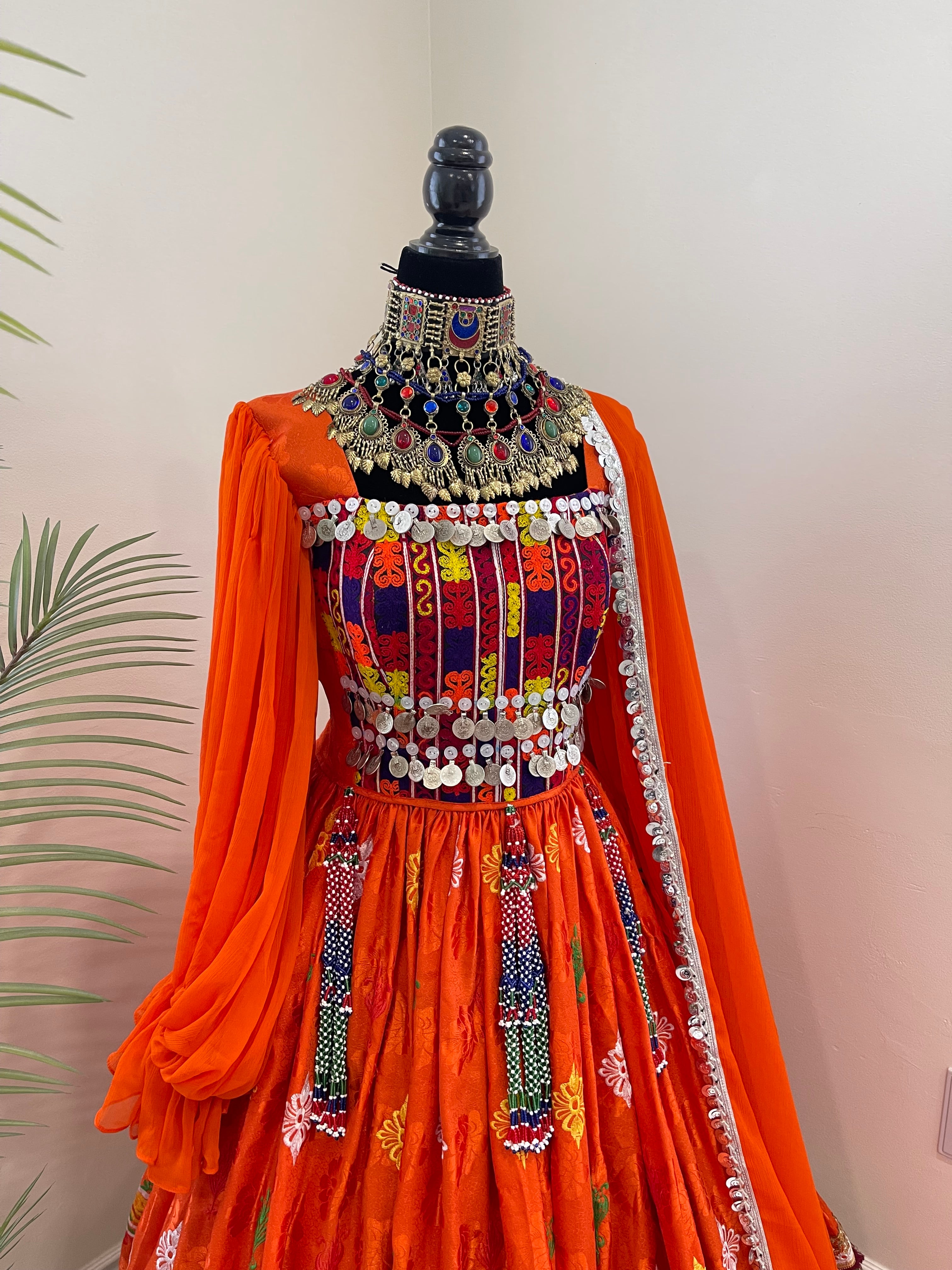 Nelofar Afghan Kuchi Dress -Orange