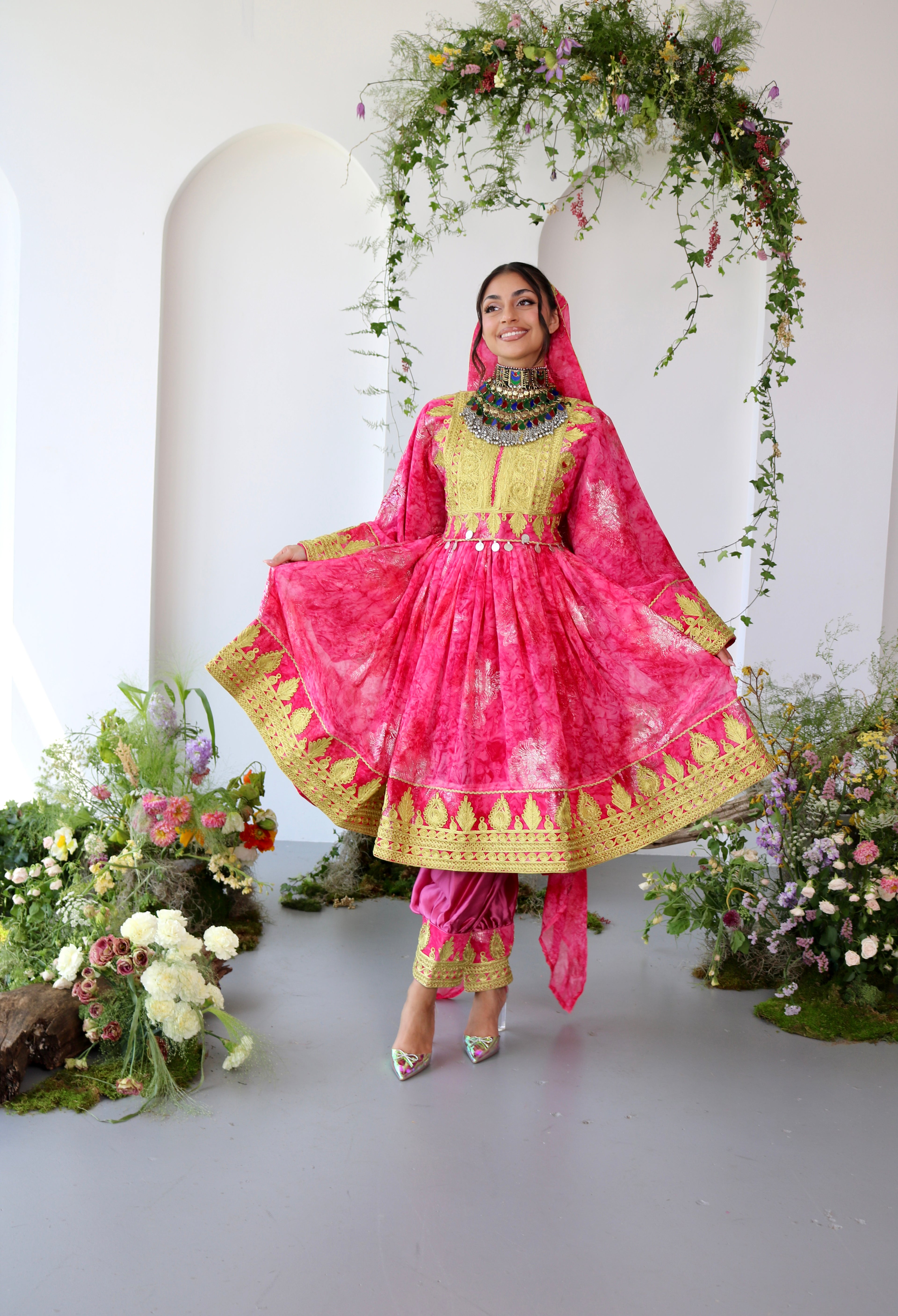 Farah Afghan Kuchi Dress (pink)