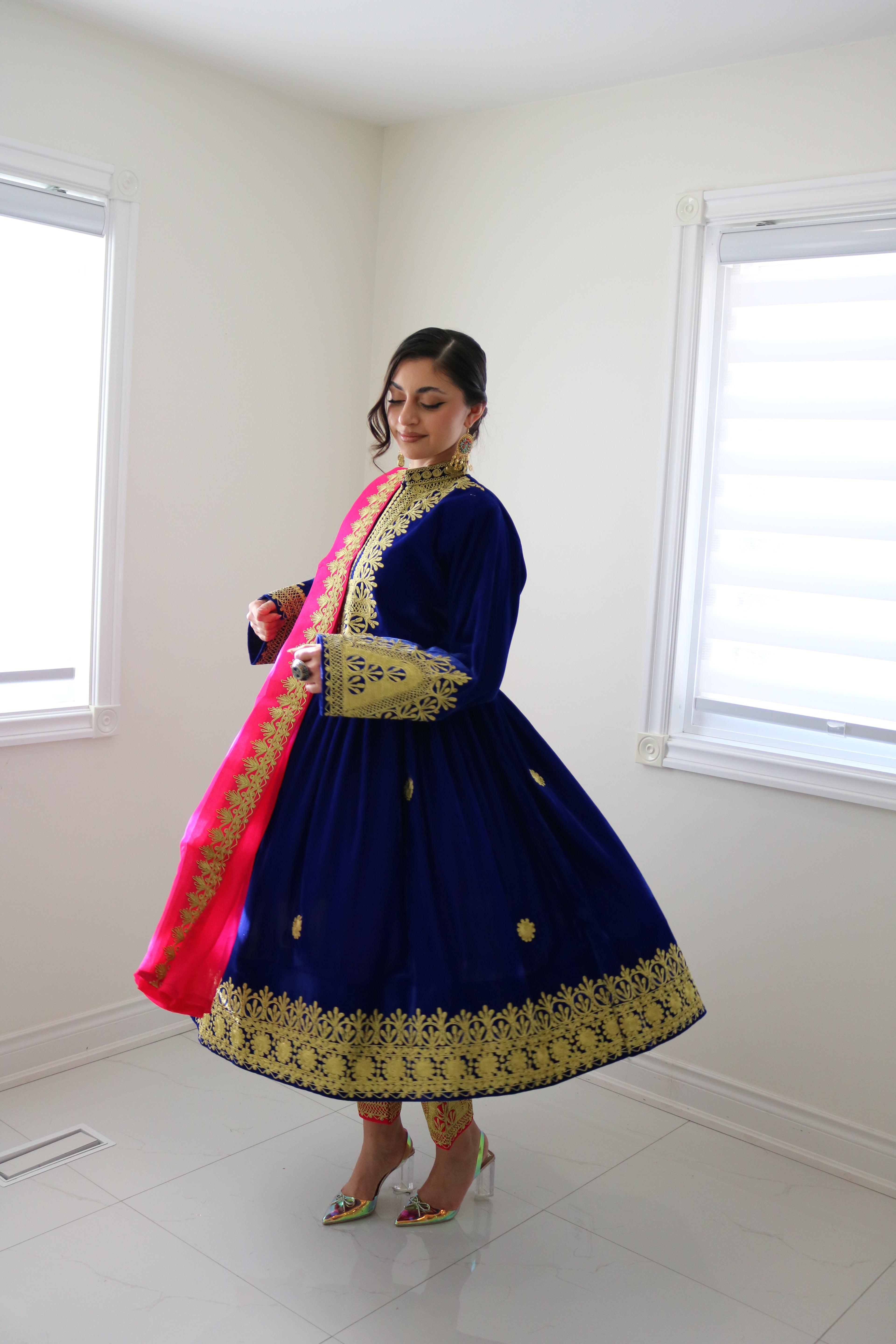 Nel Afghan Kuchi Dress Royal blue/Pink