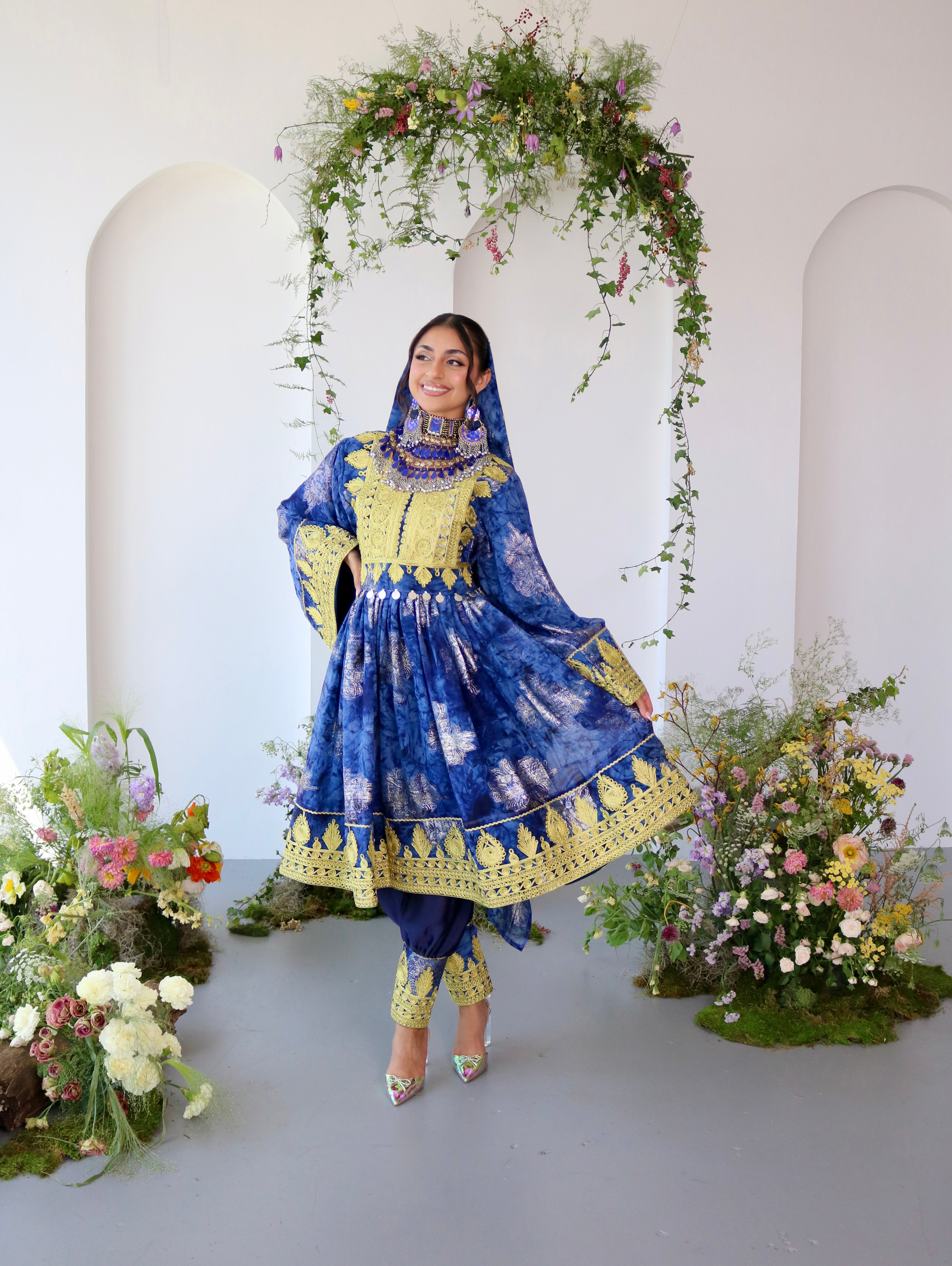Farah Afghan Kuchi Dress (navy blue)