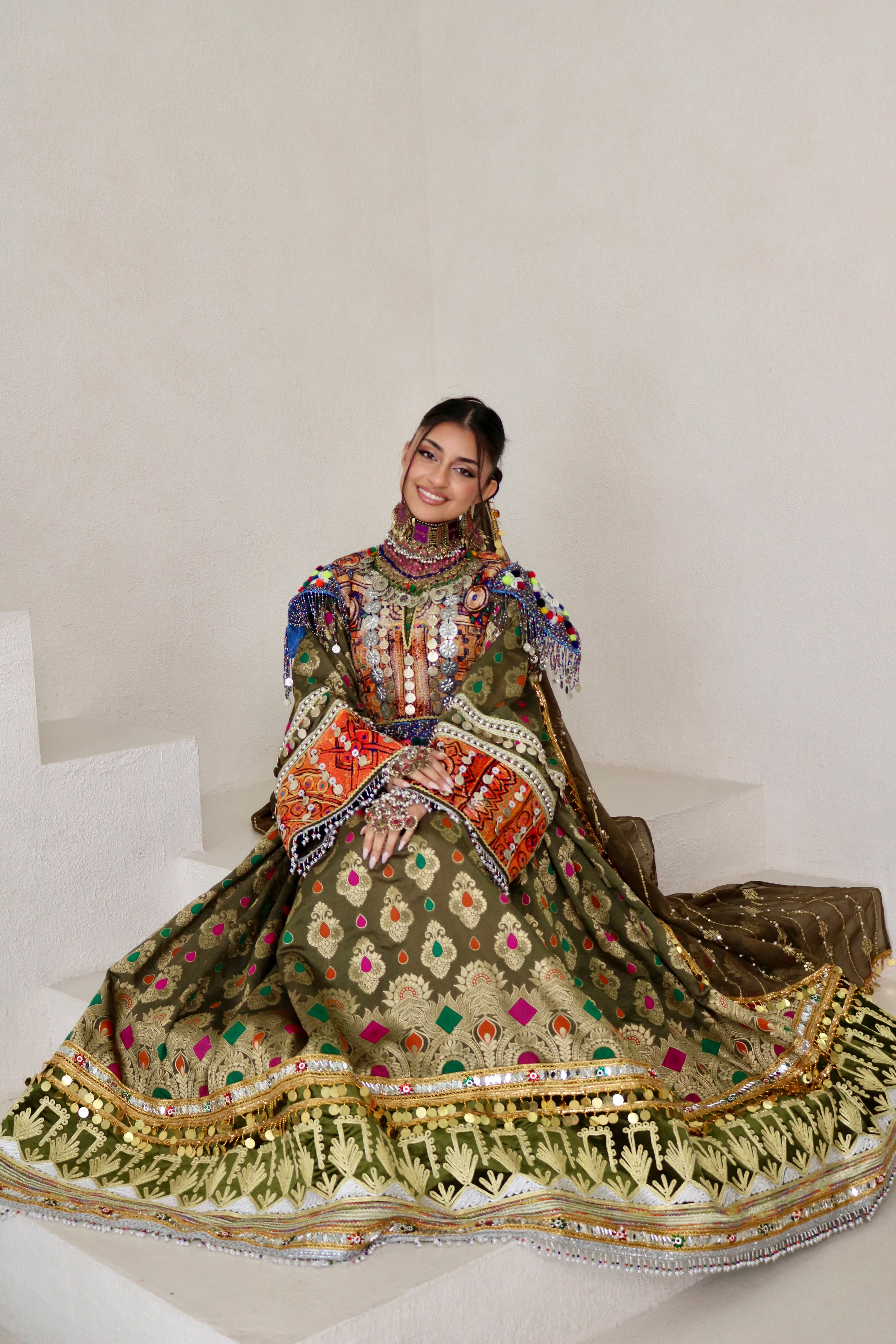 Mursal Afghan Kuchi Dress (olive green)