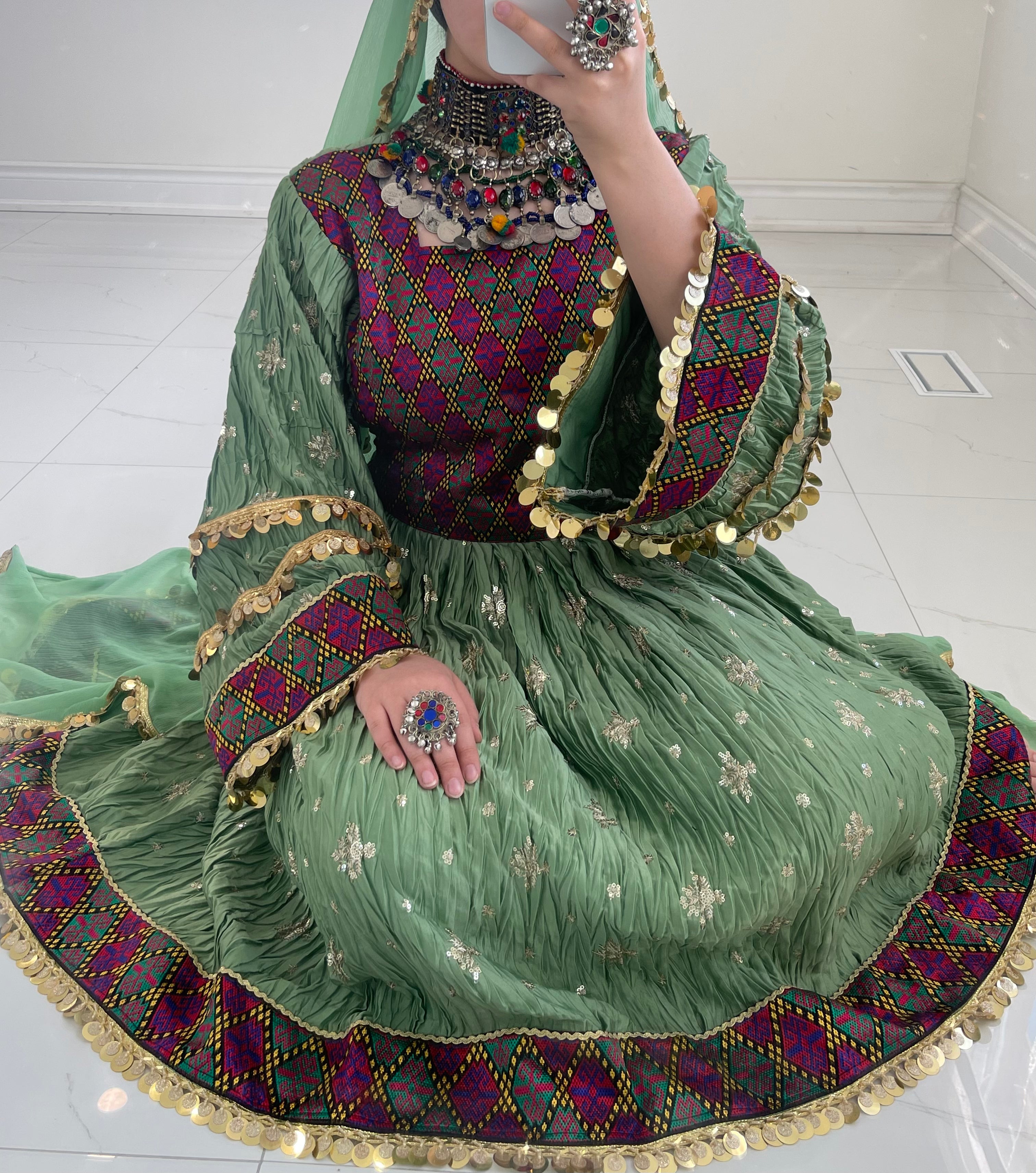 Marwa Afghan Kuchi Dress (green)