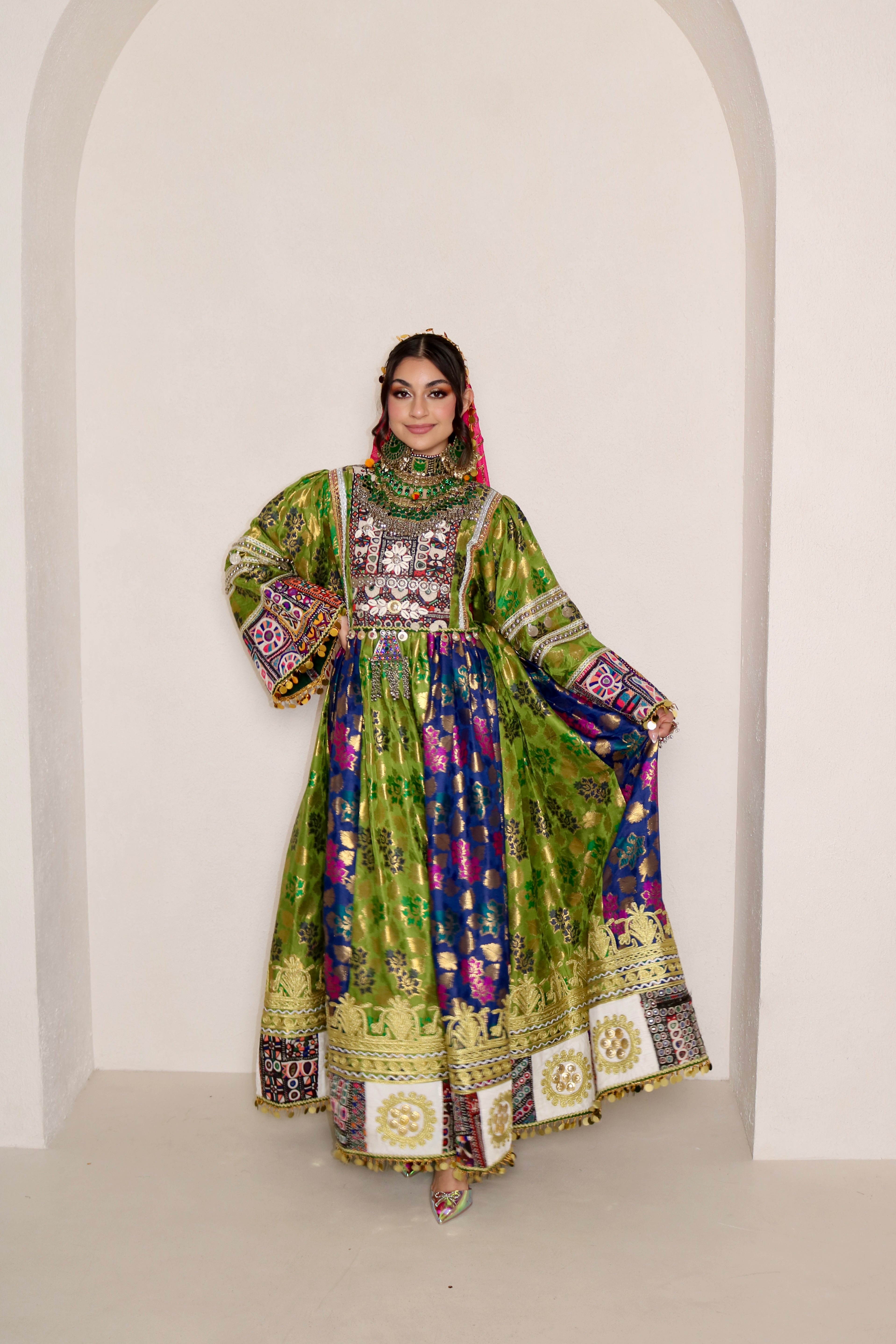 Sabrina Afghan Kuchi Dress (royal blue/green)