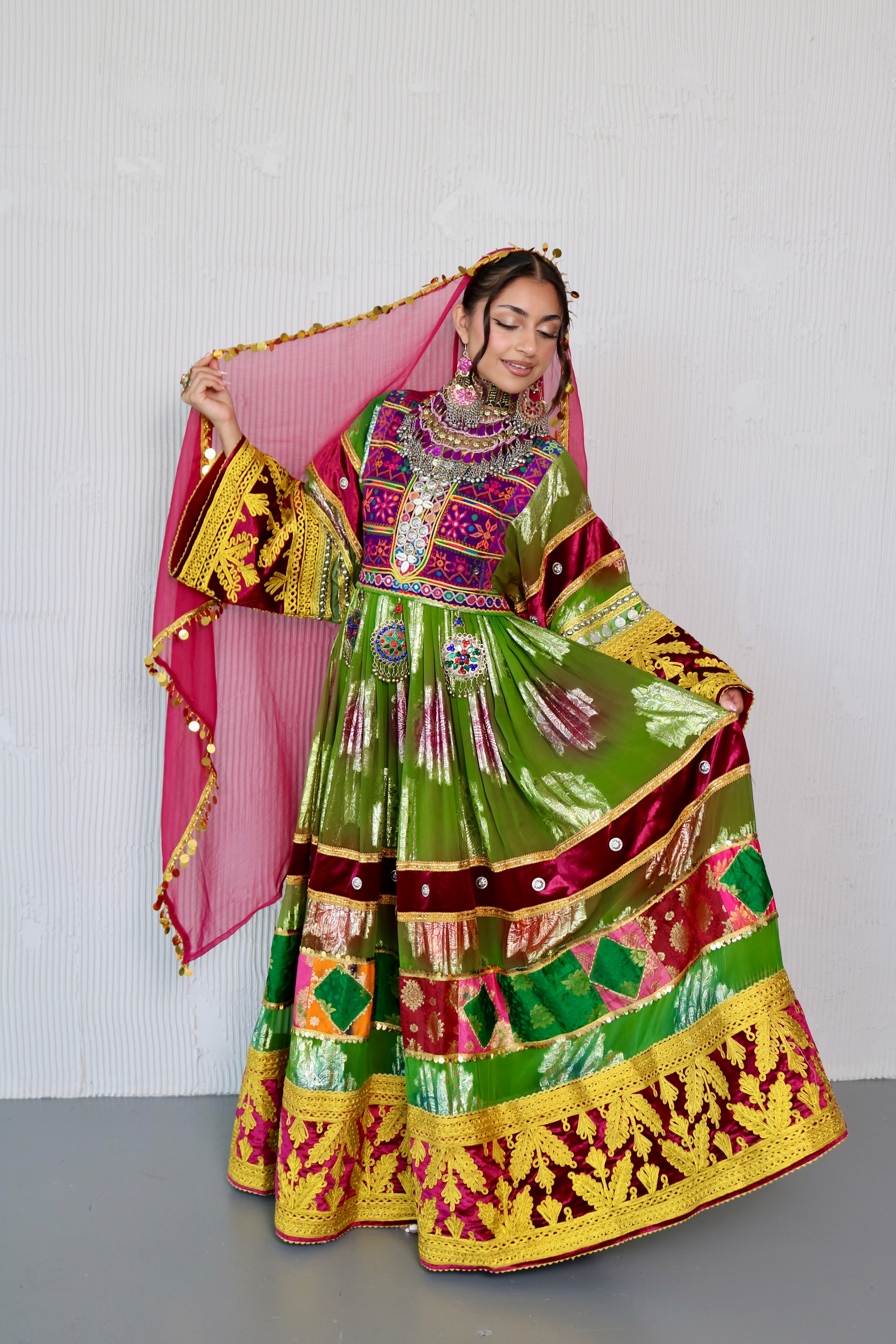 Layma Afghan Kuchi Dress(green/maroon)
