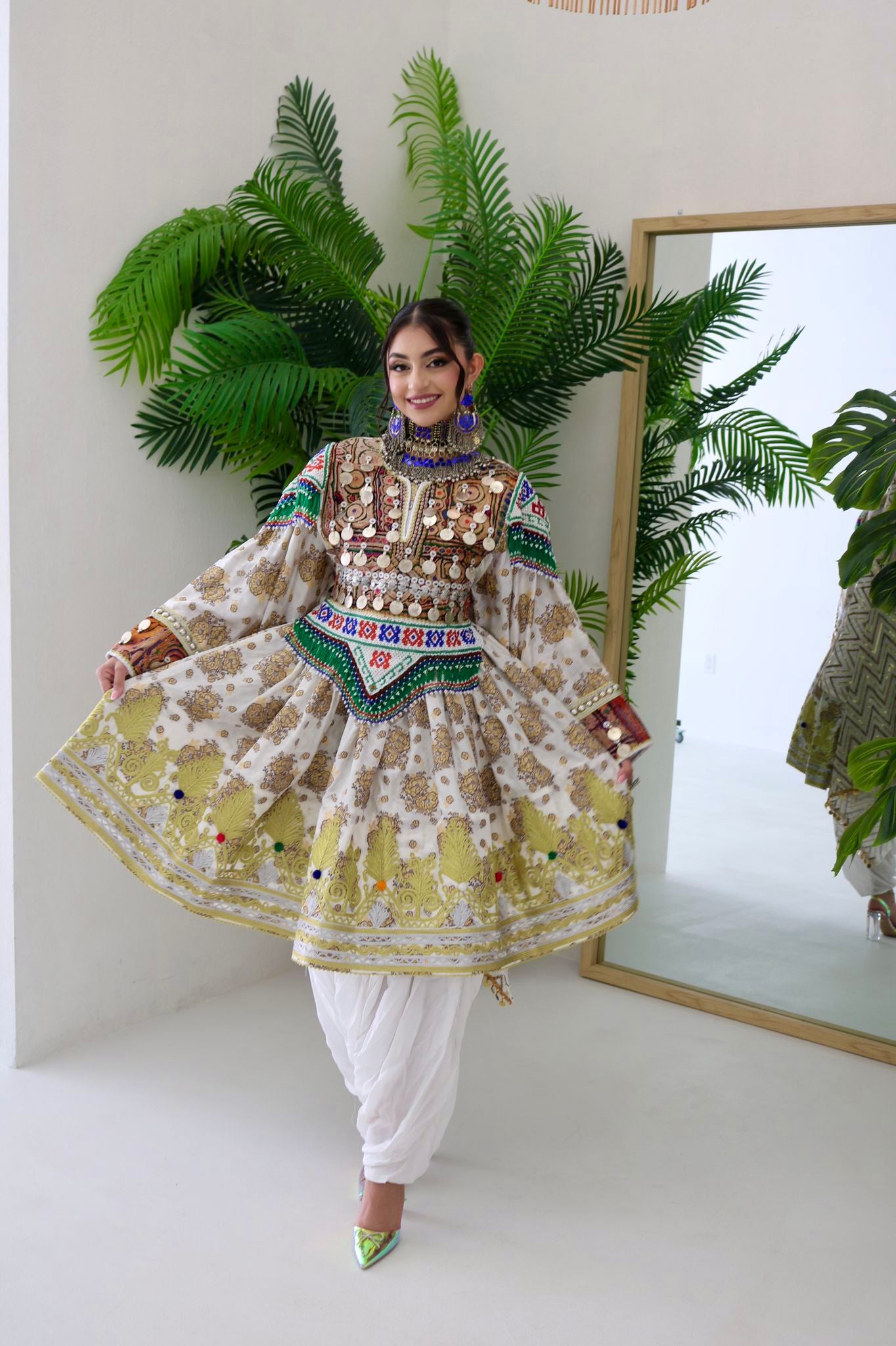 Farzana Afghan Kuchi Dress (white)