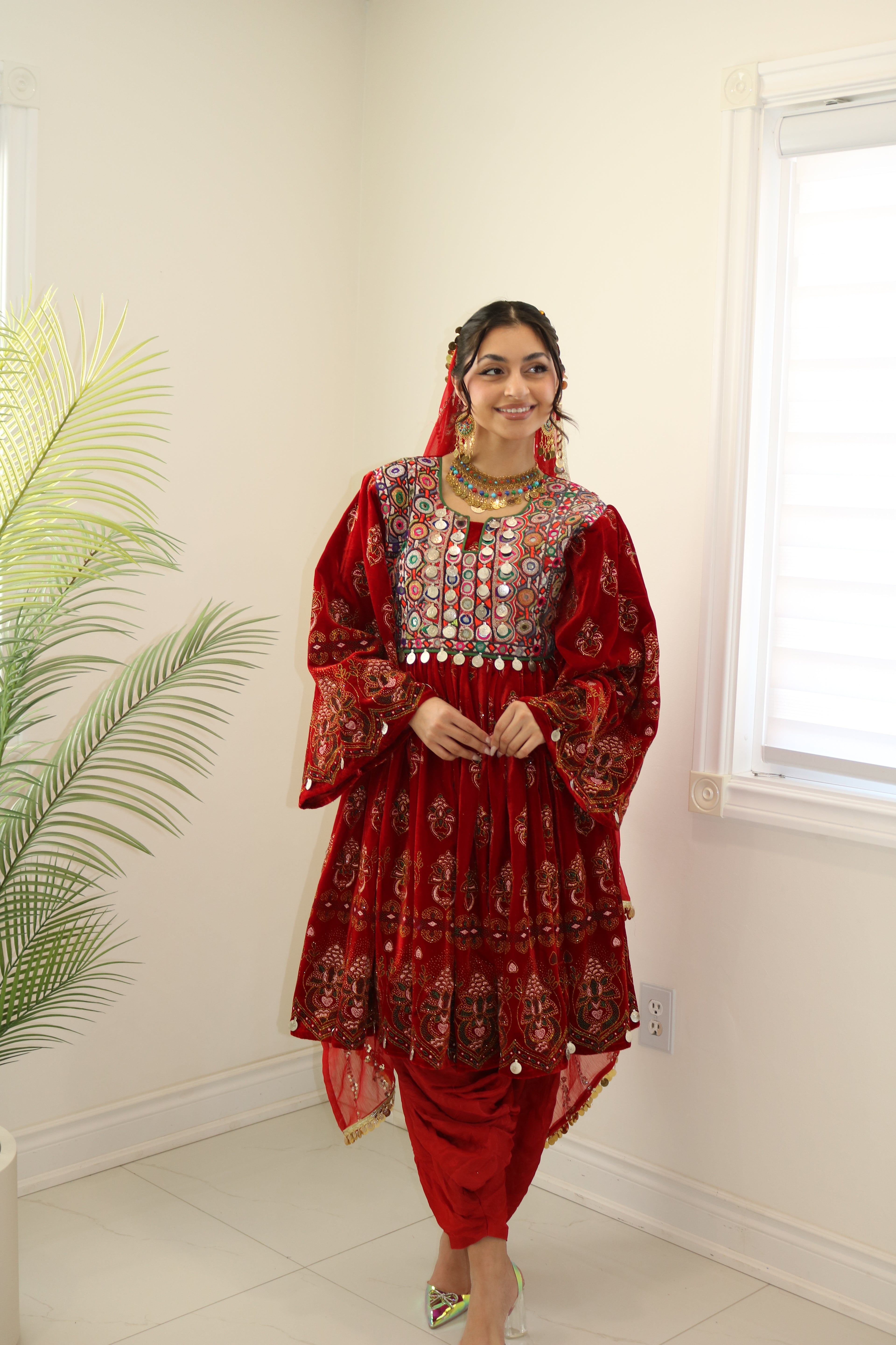 Wahida Afghan Kuchi Dress (red)