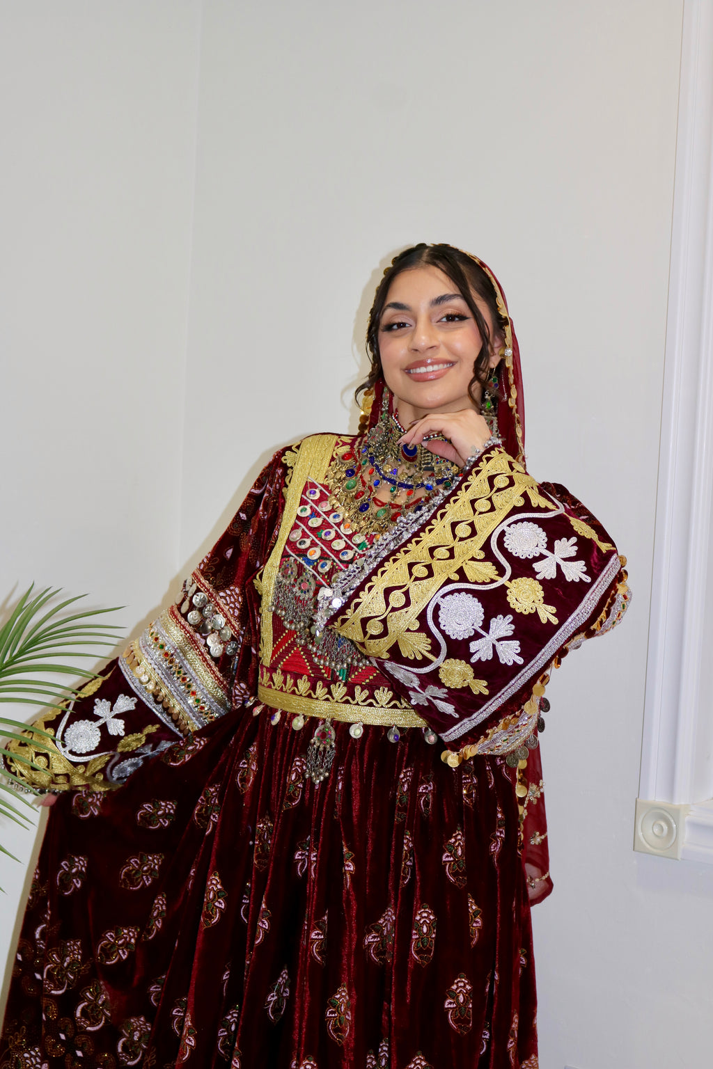 Muska Afghan Kuchi Dress (MAROON)