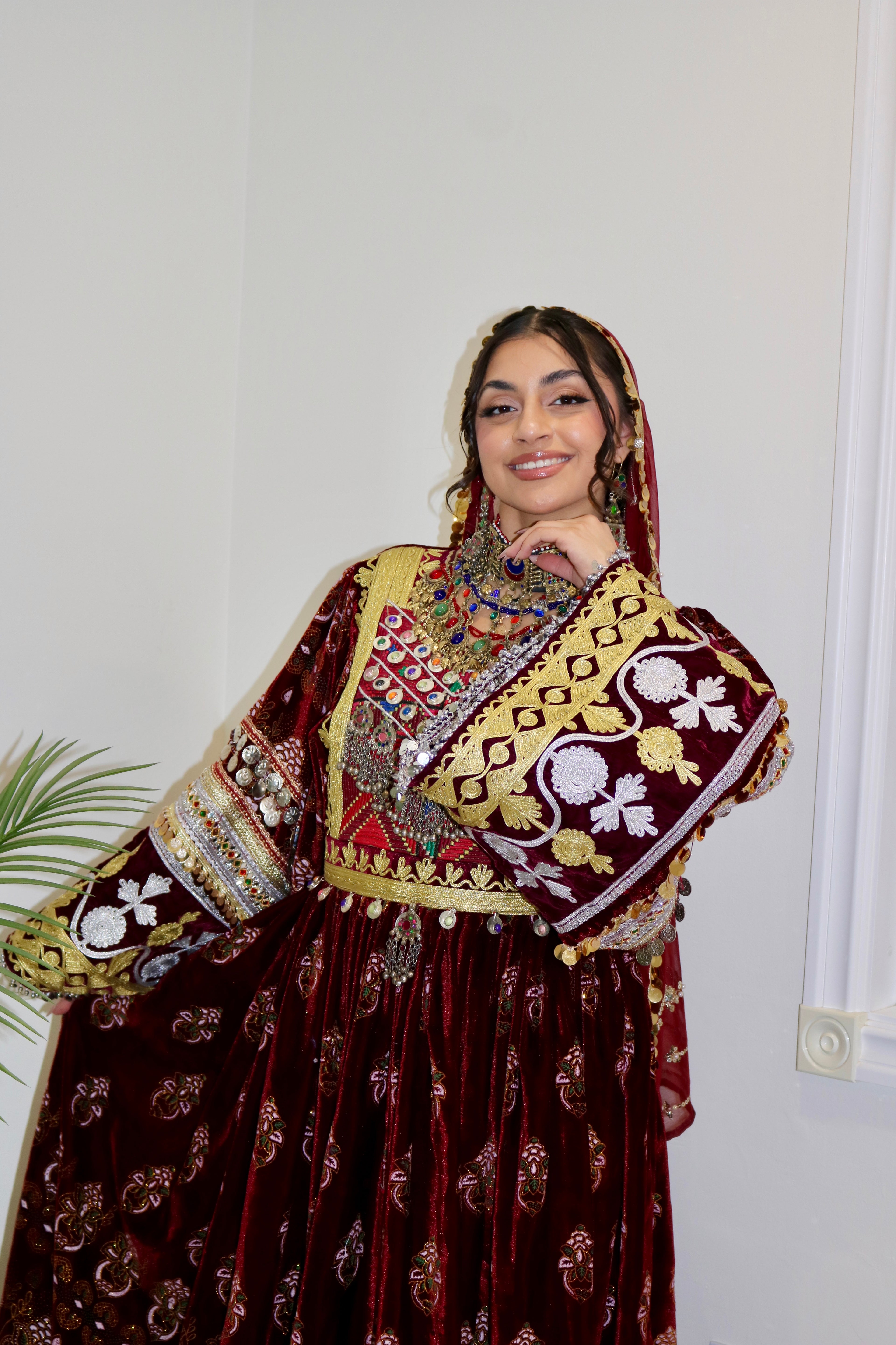 Muska Afghan Kuchi Dress (MAROON)