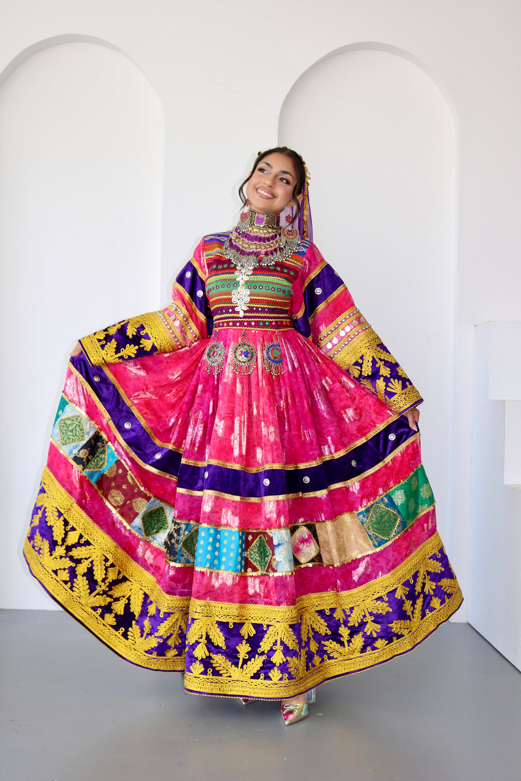 Layma Afghan Kuchi Dress(pink/purple)