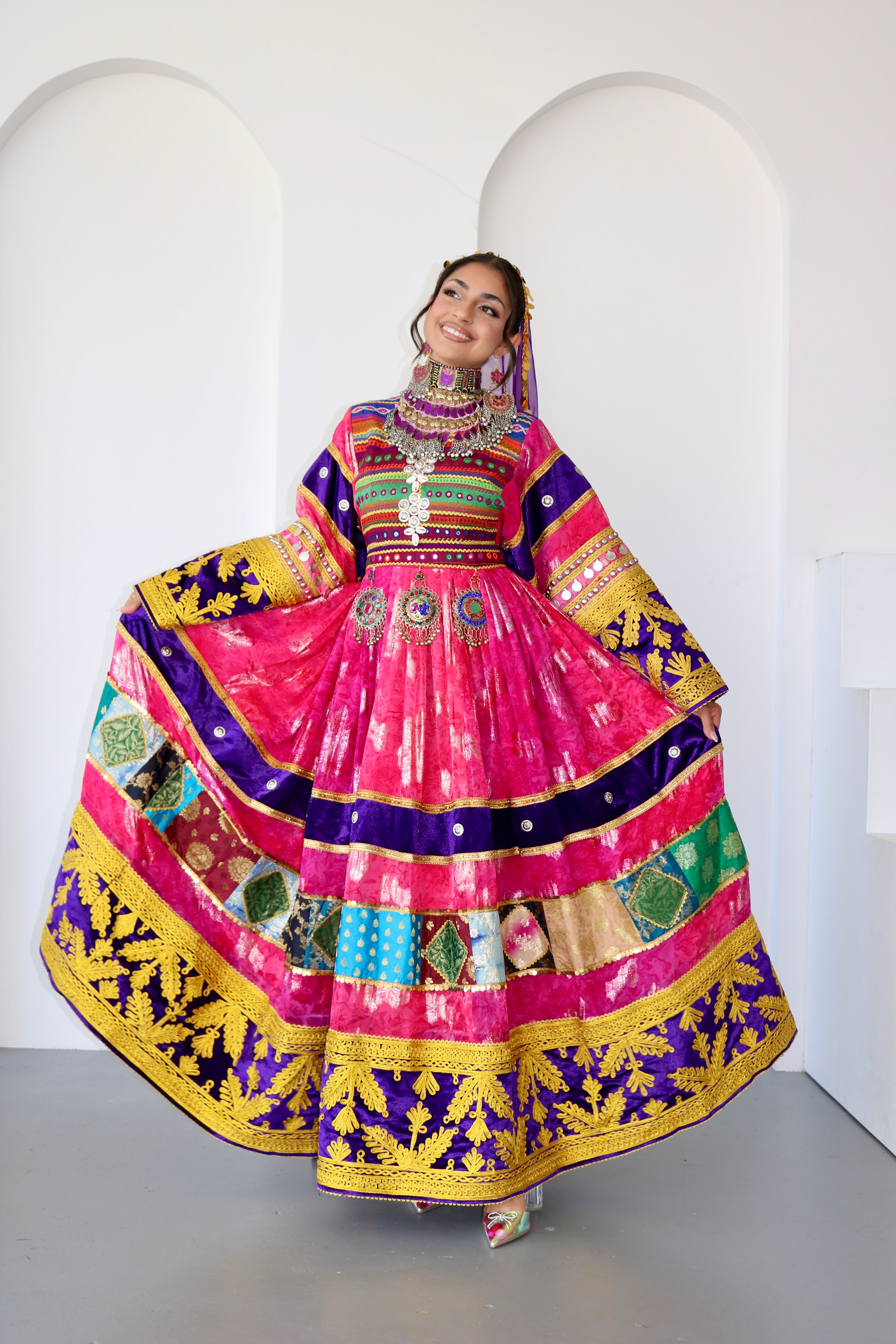 Layma Afghan Kuchi Dress(pink/purple)