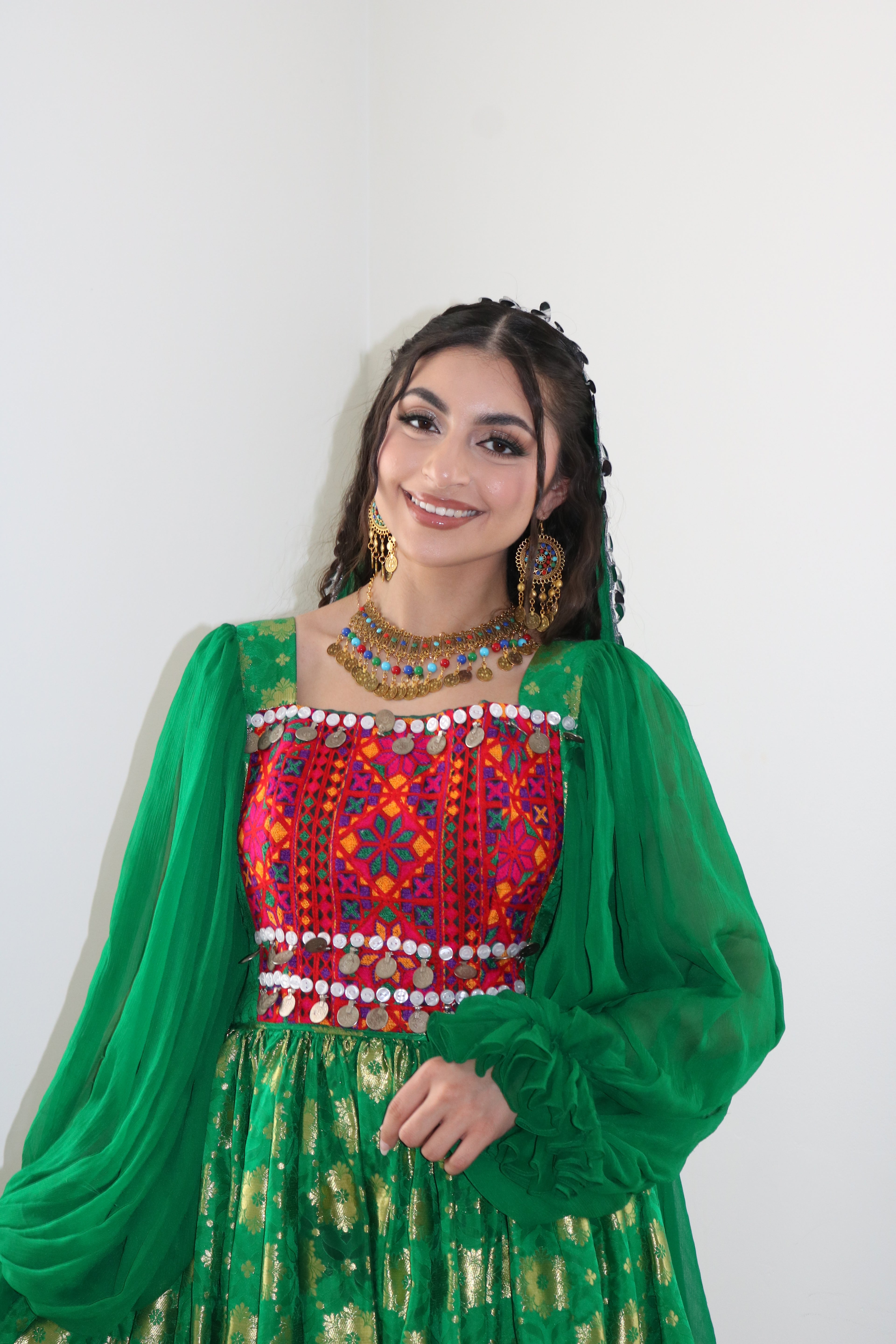 Nelofar Afghan Kuchi Dress- green