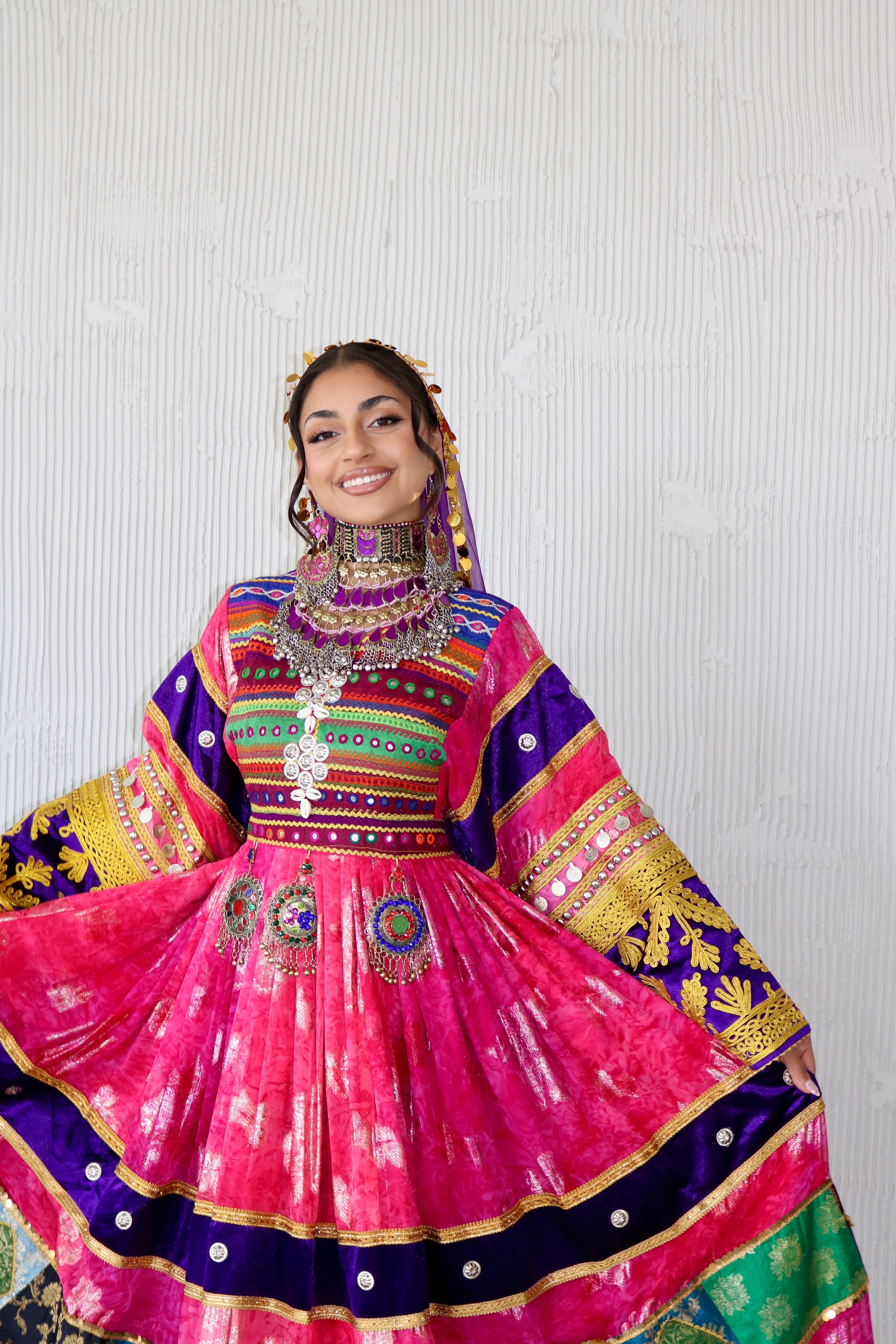 Layma Afghan Kuchi Dress(pink/purple)