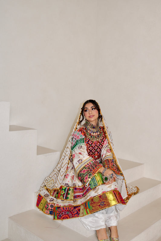 Palwasha Afghan Kuchi Dress (white)
