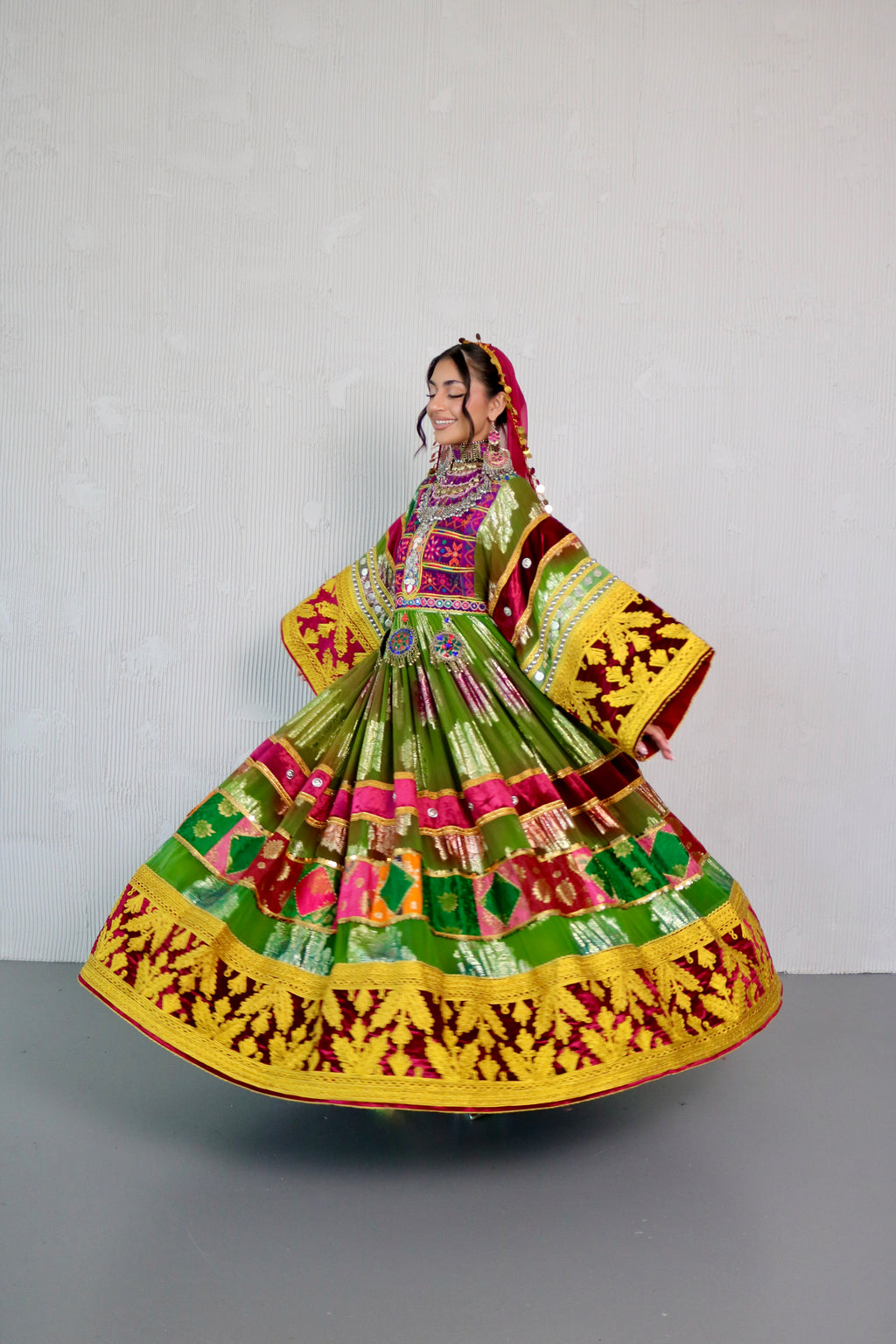 Layma Afghan Kuchi Dress(green/maroon)