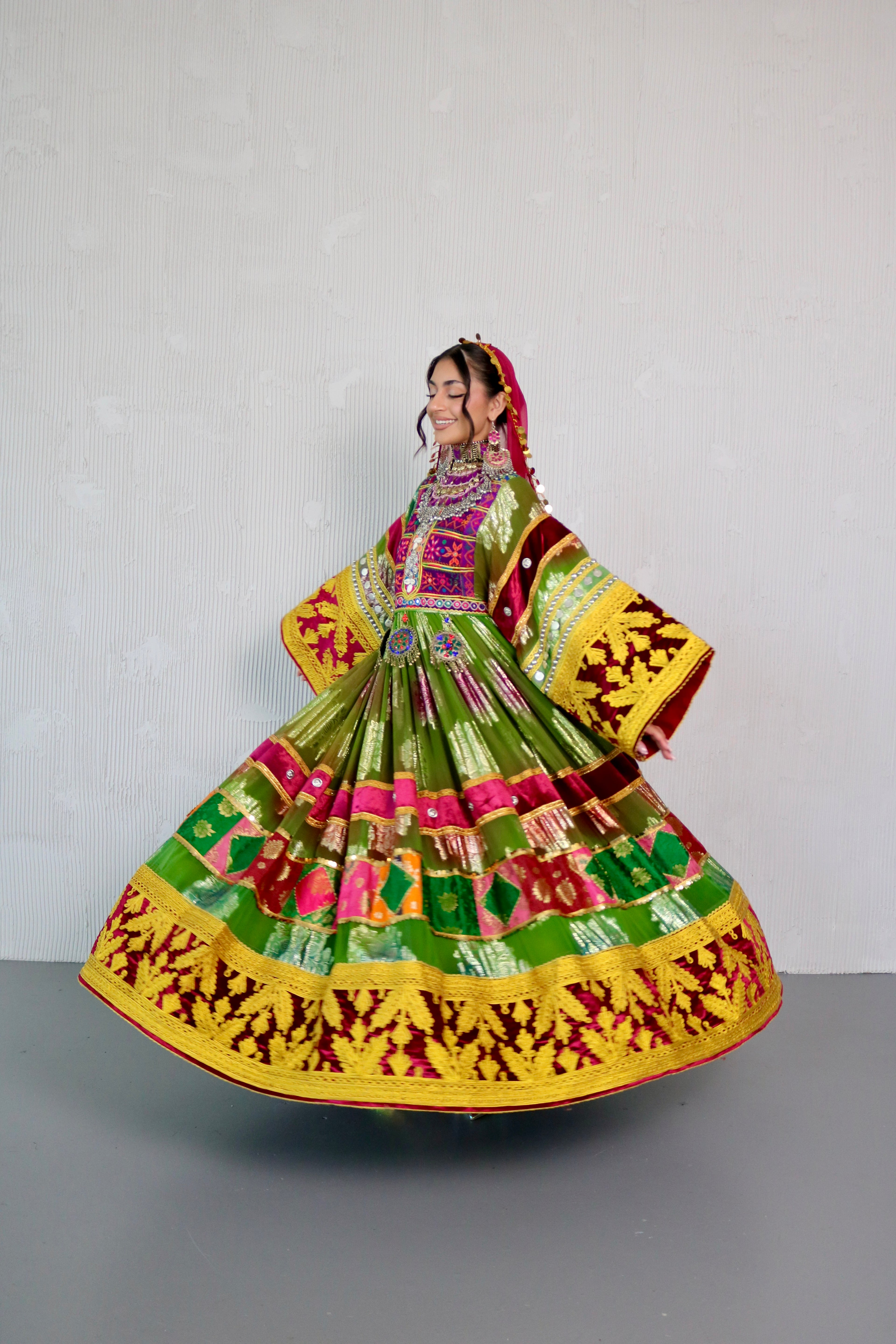 Layma Afghan Kuchi Dress(green/maroon)