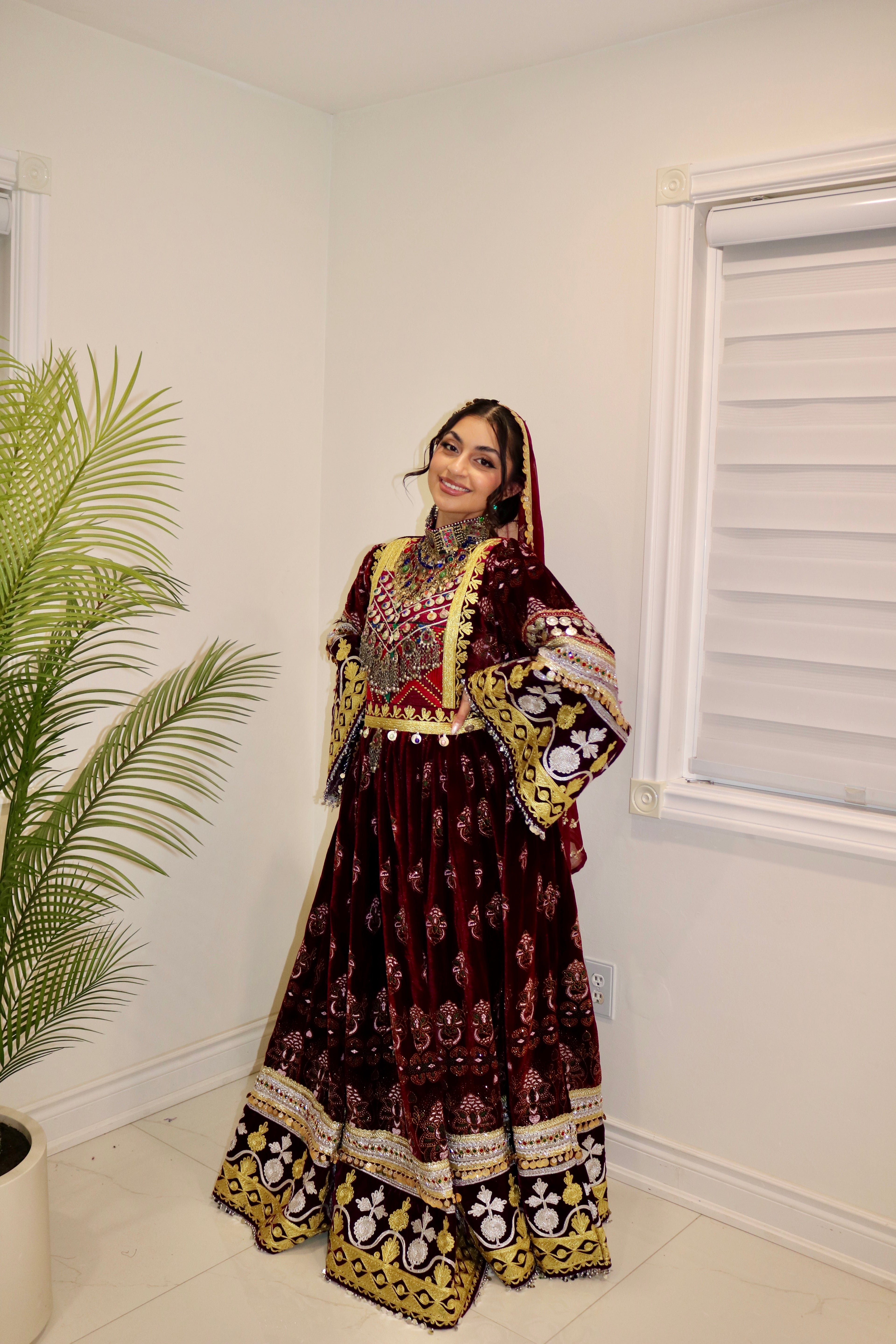 Muska Afghan Kuchi Dress (MAROON)