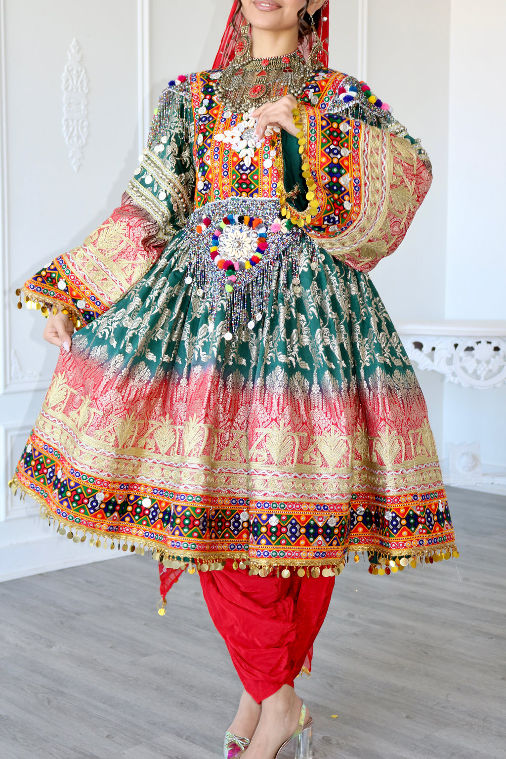 Afghan Kuchi Dress (red/green)