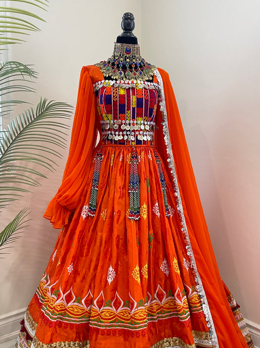Nelofar Afghan Kuchi Dress -Orange