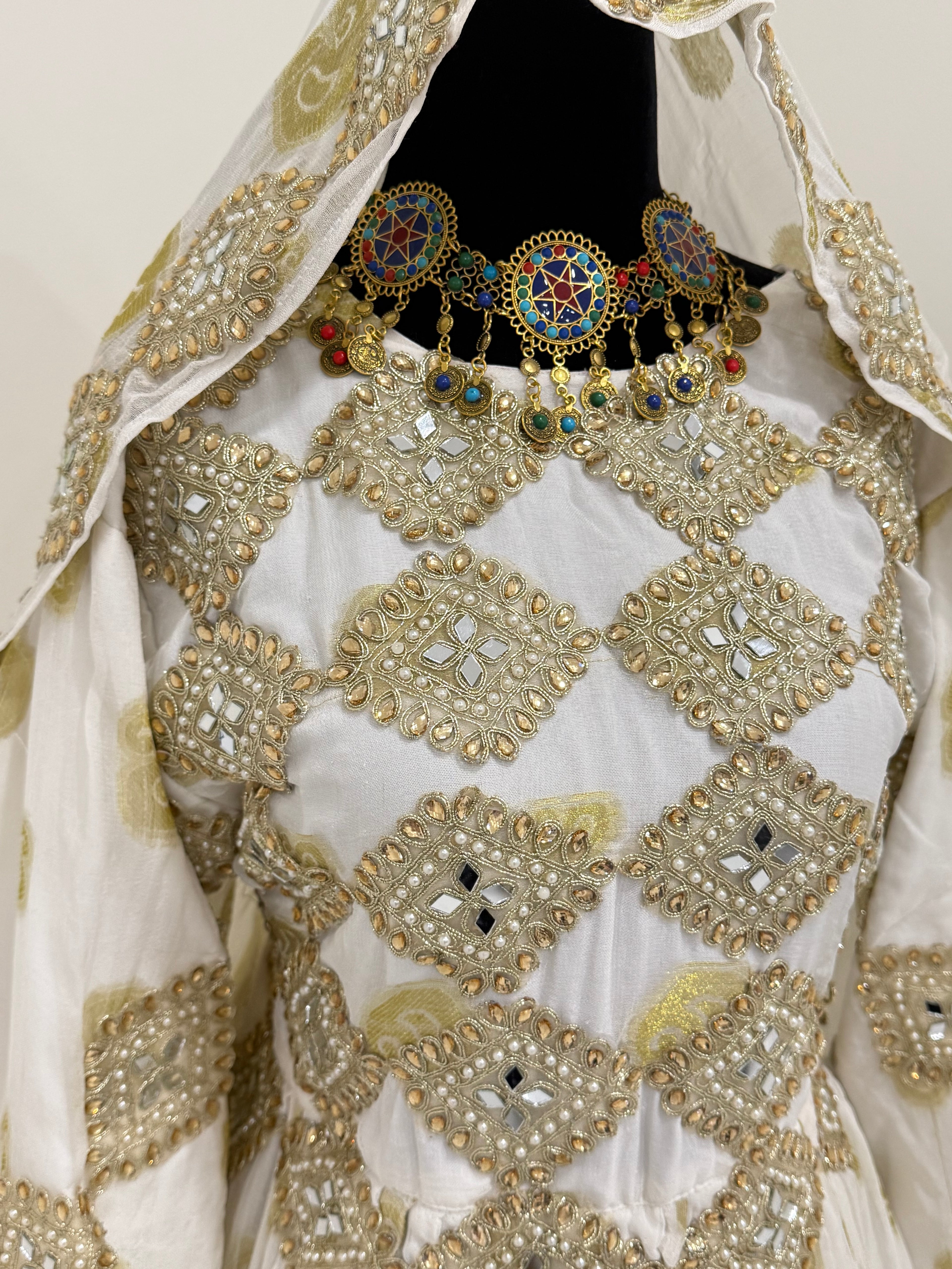 White/gold Afghan Kuchi Dress