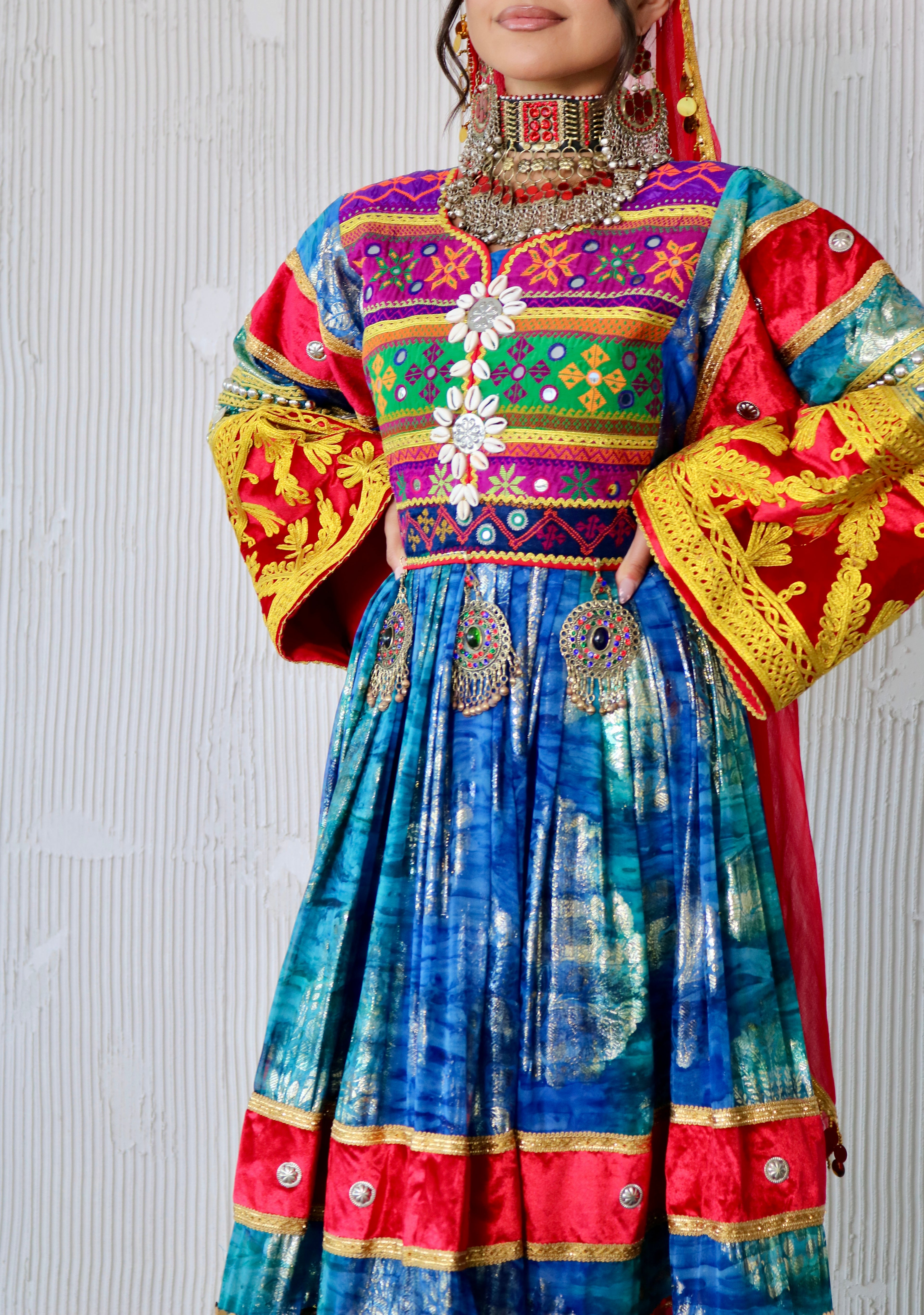 Layma Afghan Kuchi Dress(red/blue)