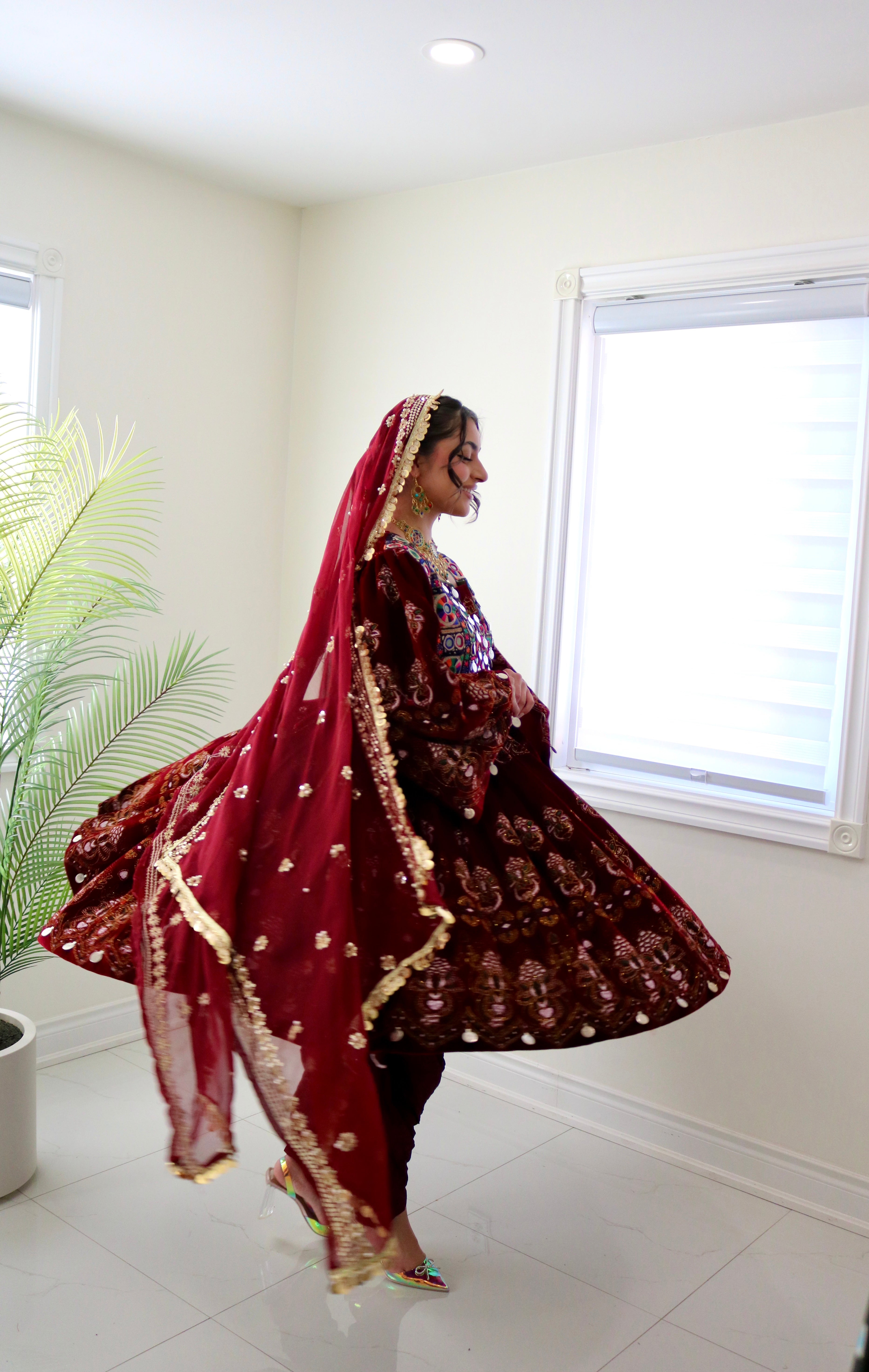 Wahida Afghan Kuchi Dress (maroon)