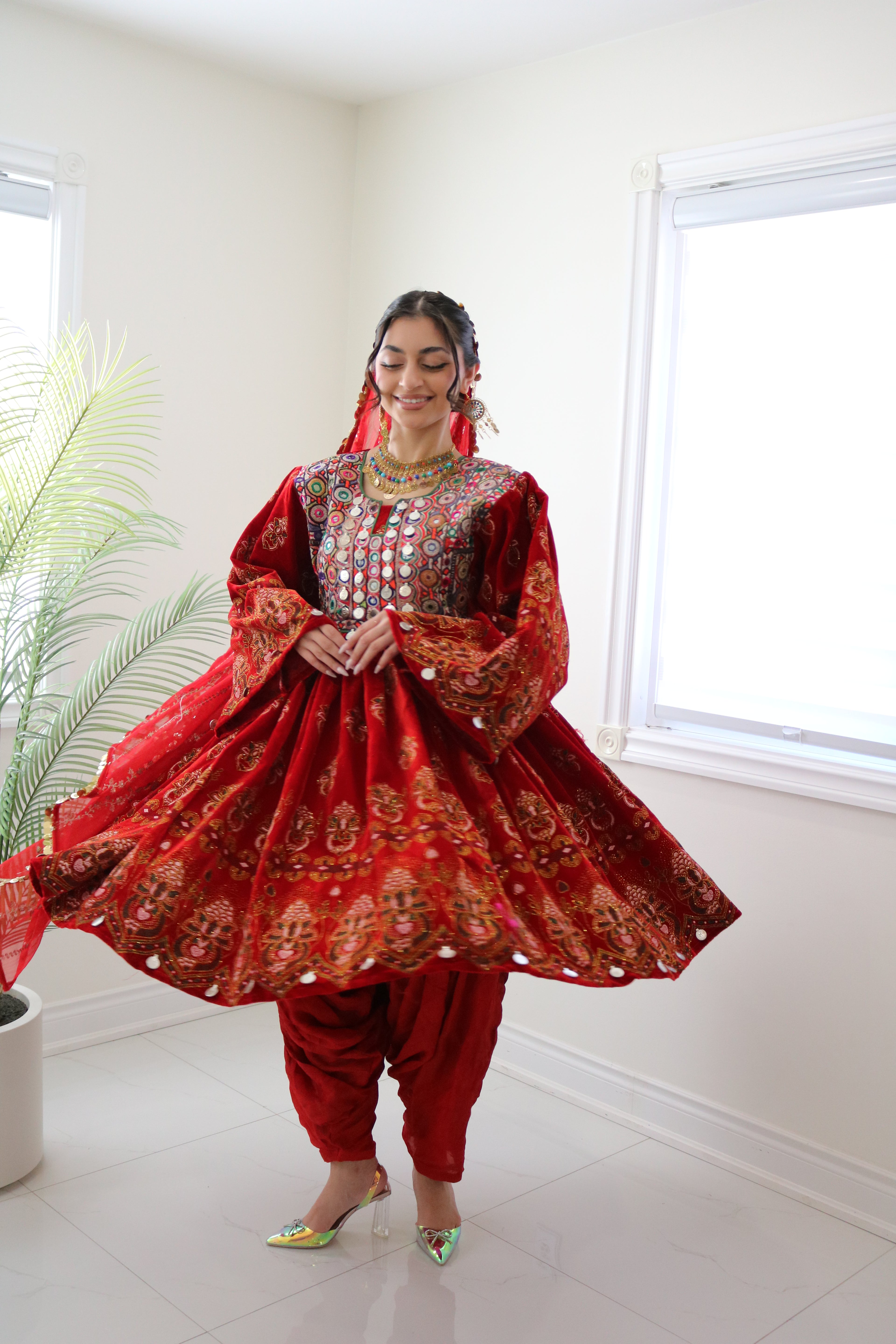 Wahida Afghan Kuchi Dress (red)