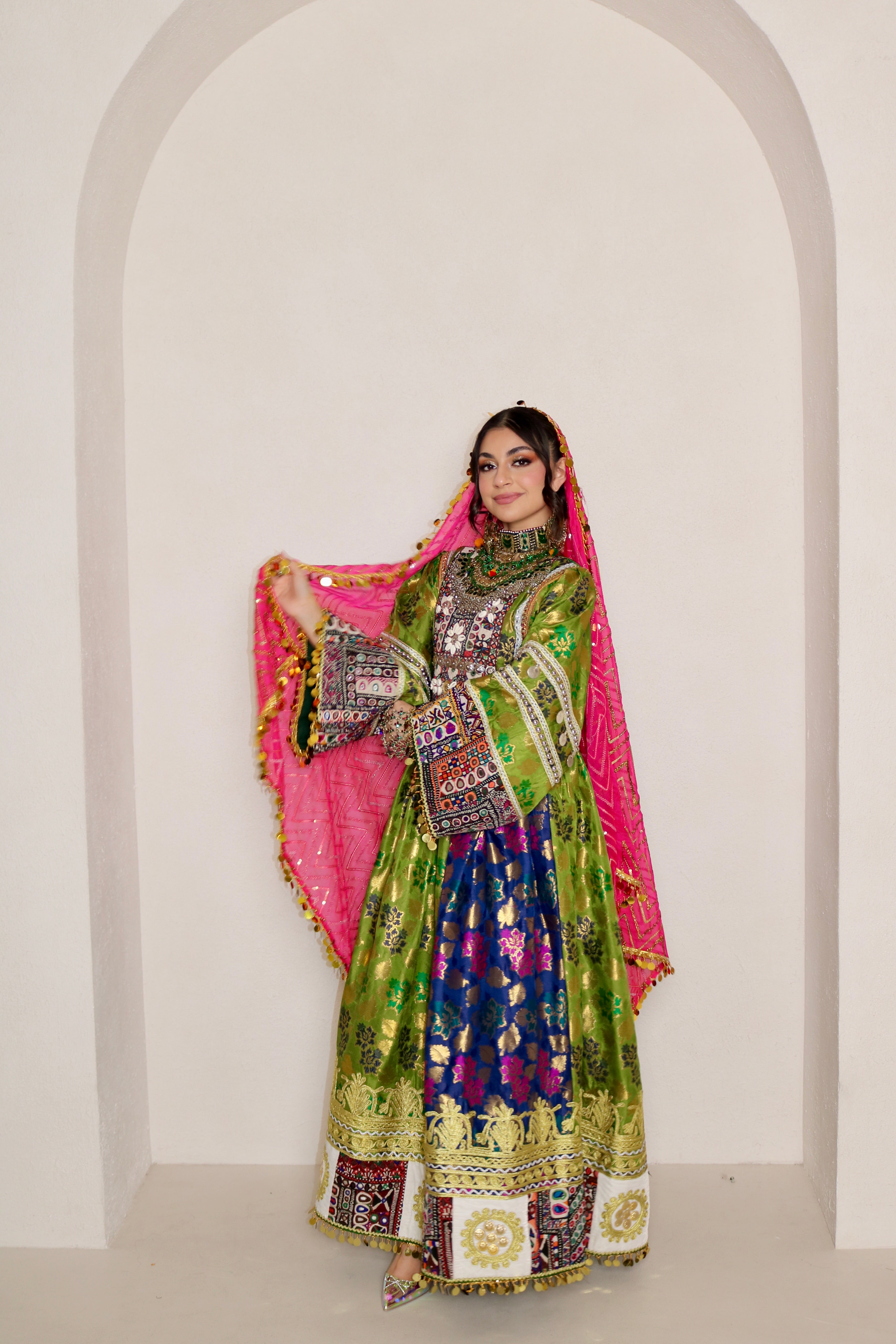 Sabrina Afghan Kuchi Dress (royal blue/green)