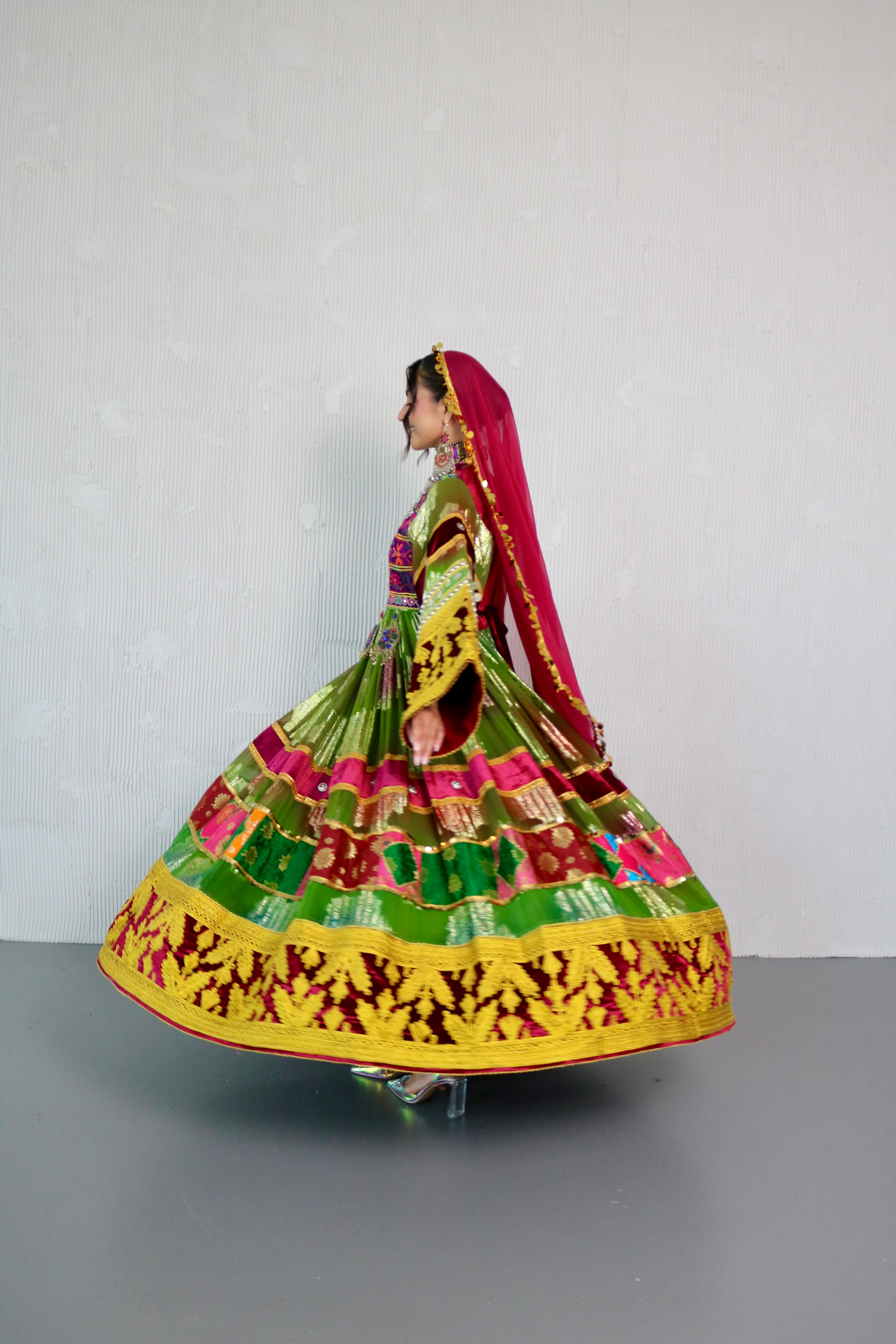 Layma Afghan Kuchi Dress(green/maroon)