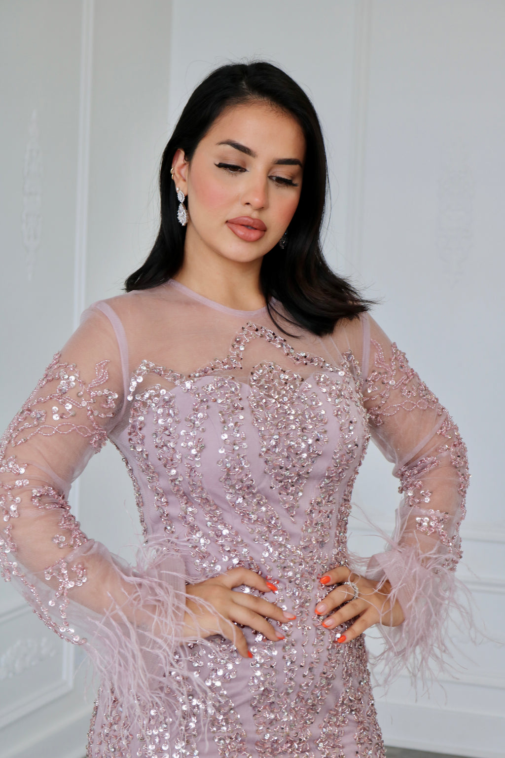High Neck Beaded Evening Dress