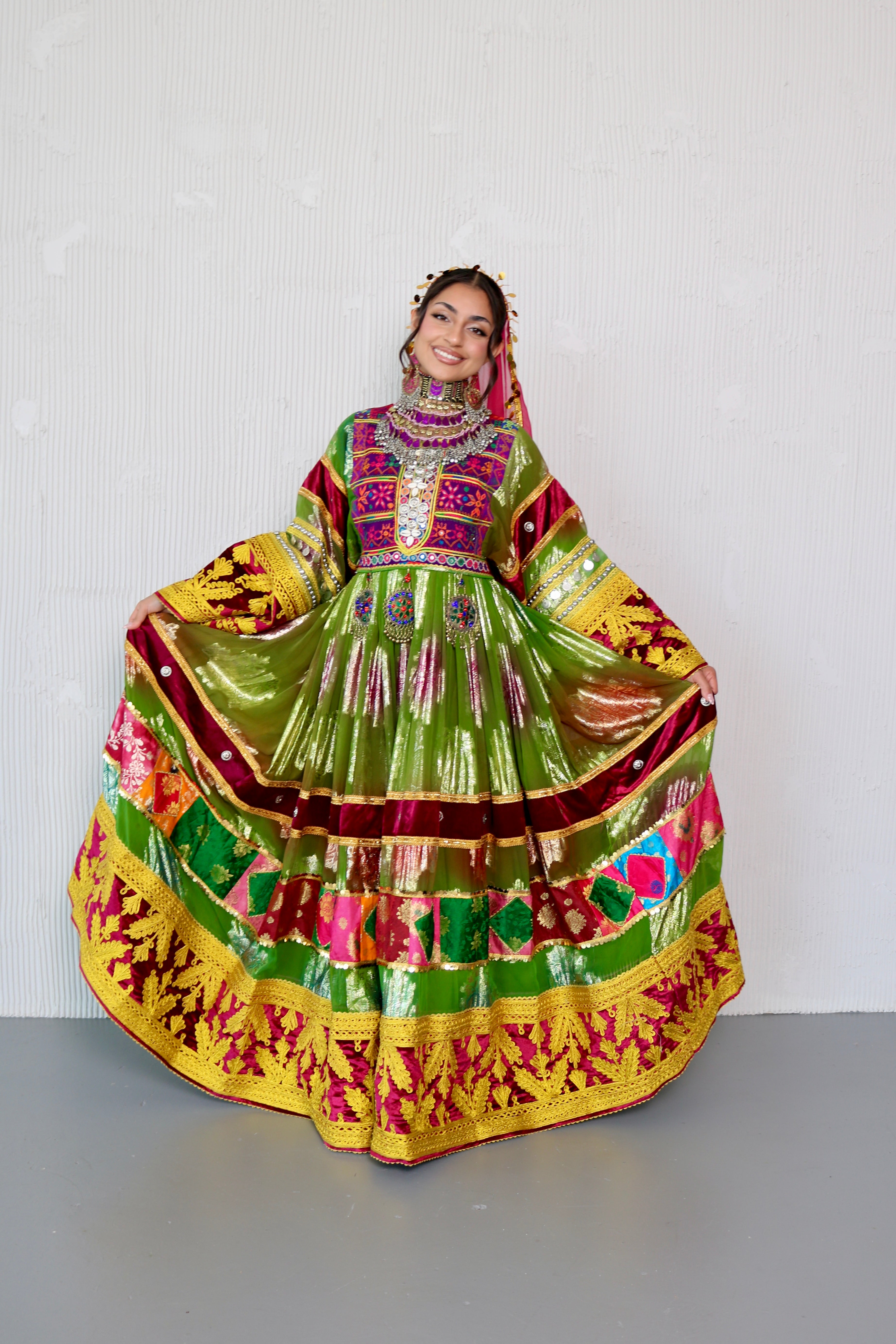 Layma Afghan Kuchi Dress(green/maroon)