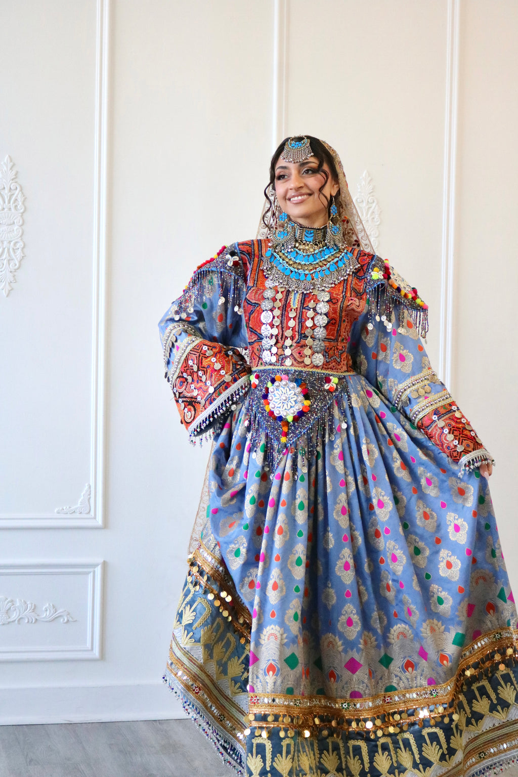 Mursal Afghan Kuchi Dress (blue/gray)