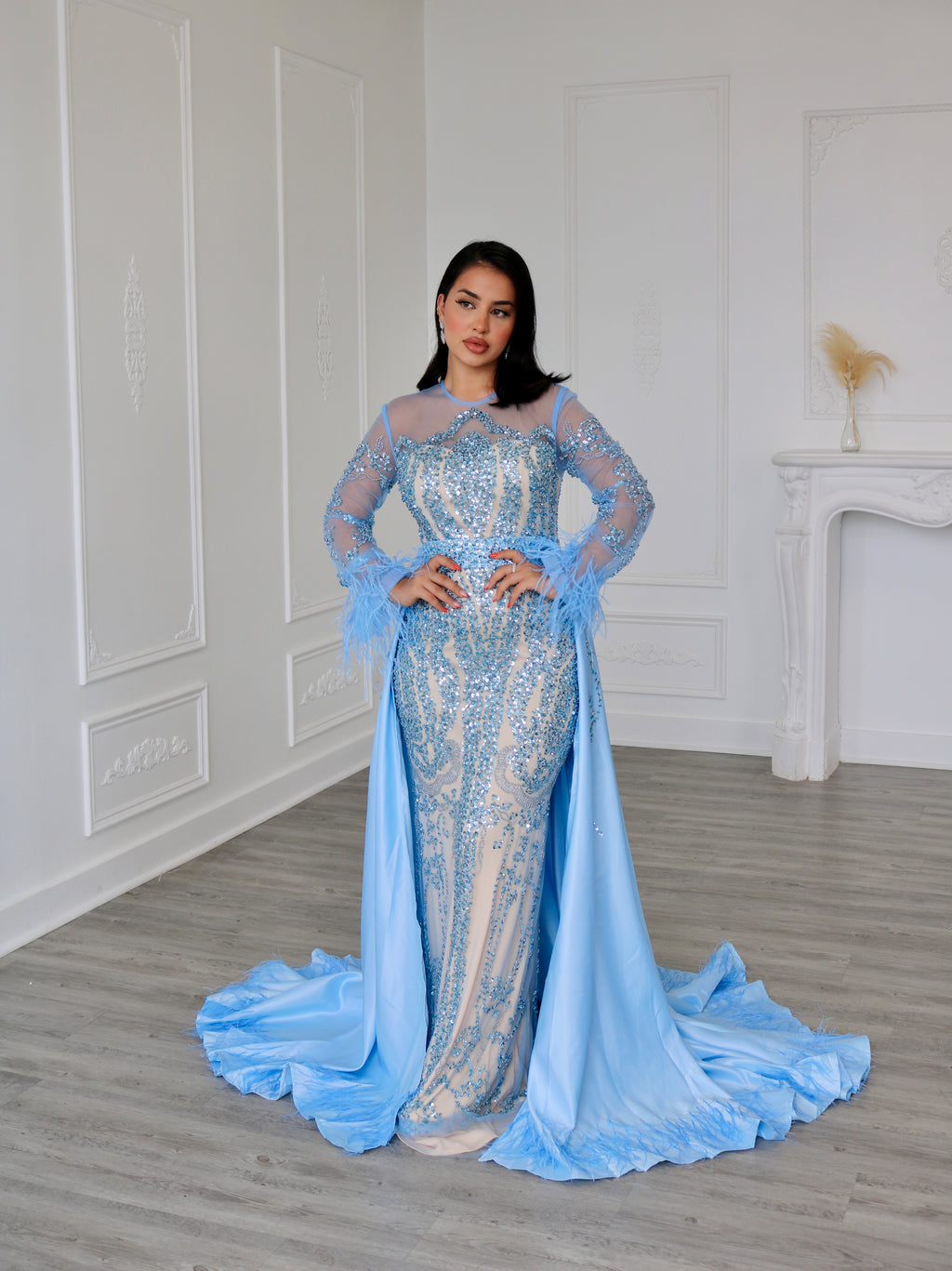 High Neck Beaded Evening Dress