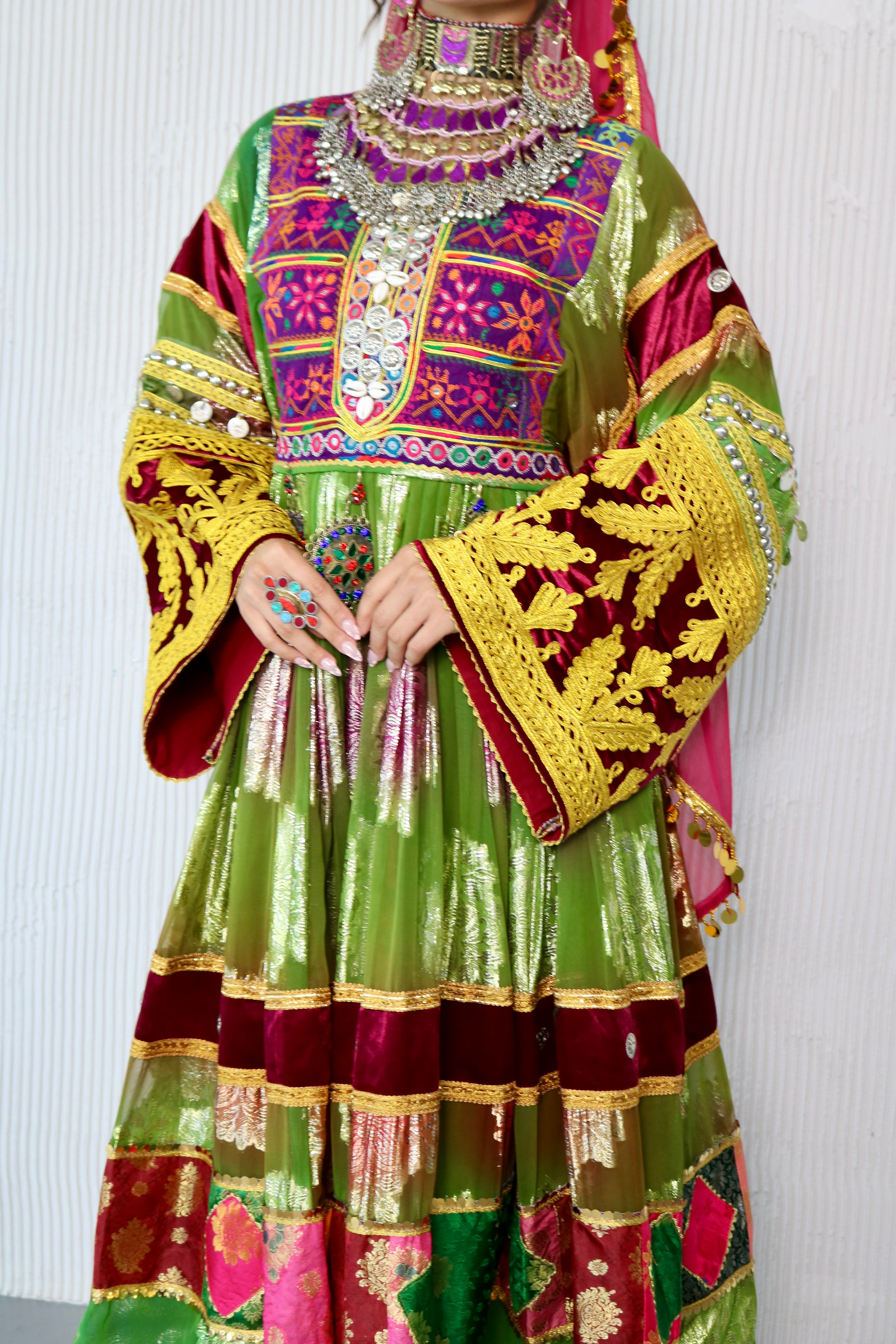 Layma Afghan Kuchi Dress(green/maroon)