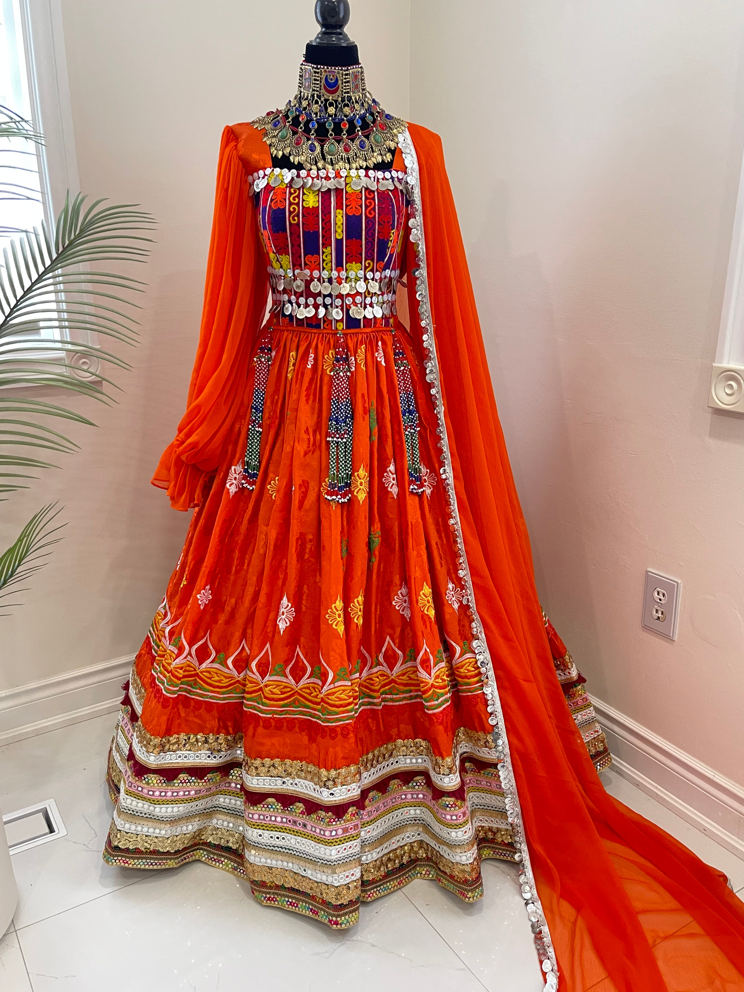 Nelofar Afghan Kuchi Dress -Orange