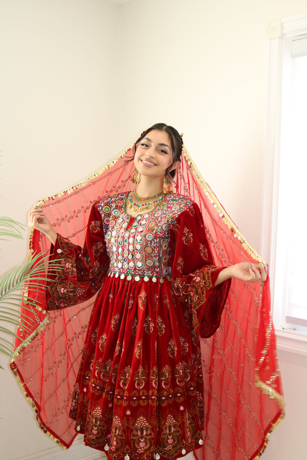 Wahida Afghan Kuchi Dress (red)